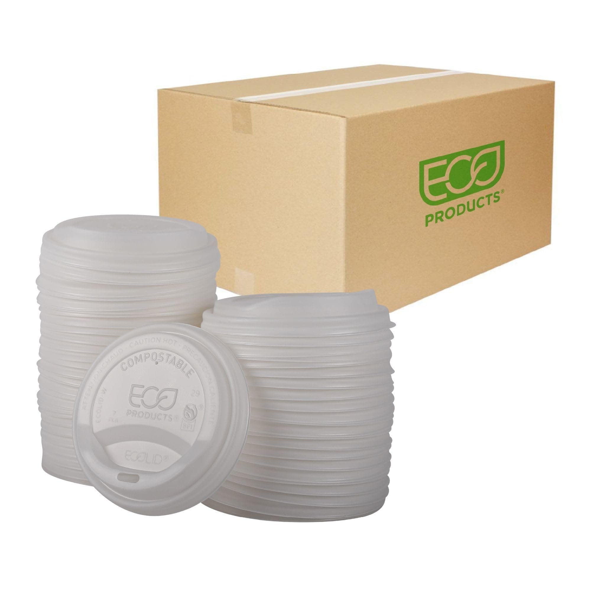 Eco-Products Compostable Coffee Cup Lids, Case of 800, White EcoLid, Fits 10-20oz Hot Cups, Made from PLA, A Renewable Material Made from Plants, ASTM, BPI-Certified
