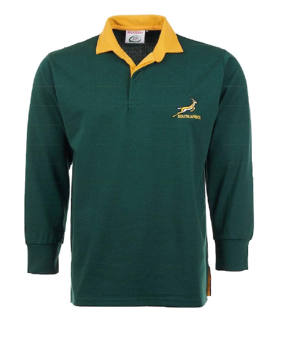 Men’s Rugby Full Sleeve with Rounded Collar Shirt| South Africa Embroidered Logo Collar Style | Casual Polycotton Winter Windproof and Warm T-Shirt | Dark Green (Size S to 5XL) L