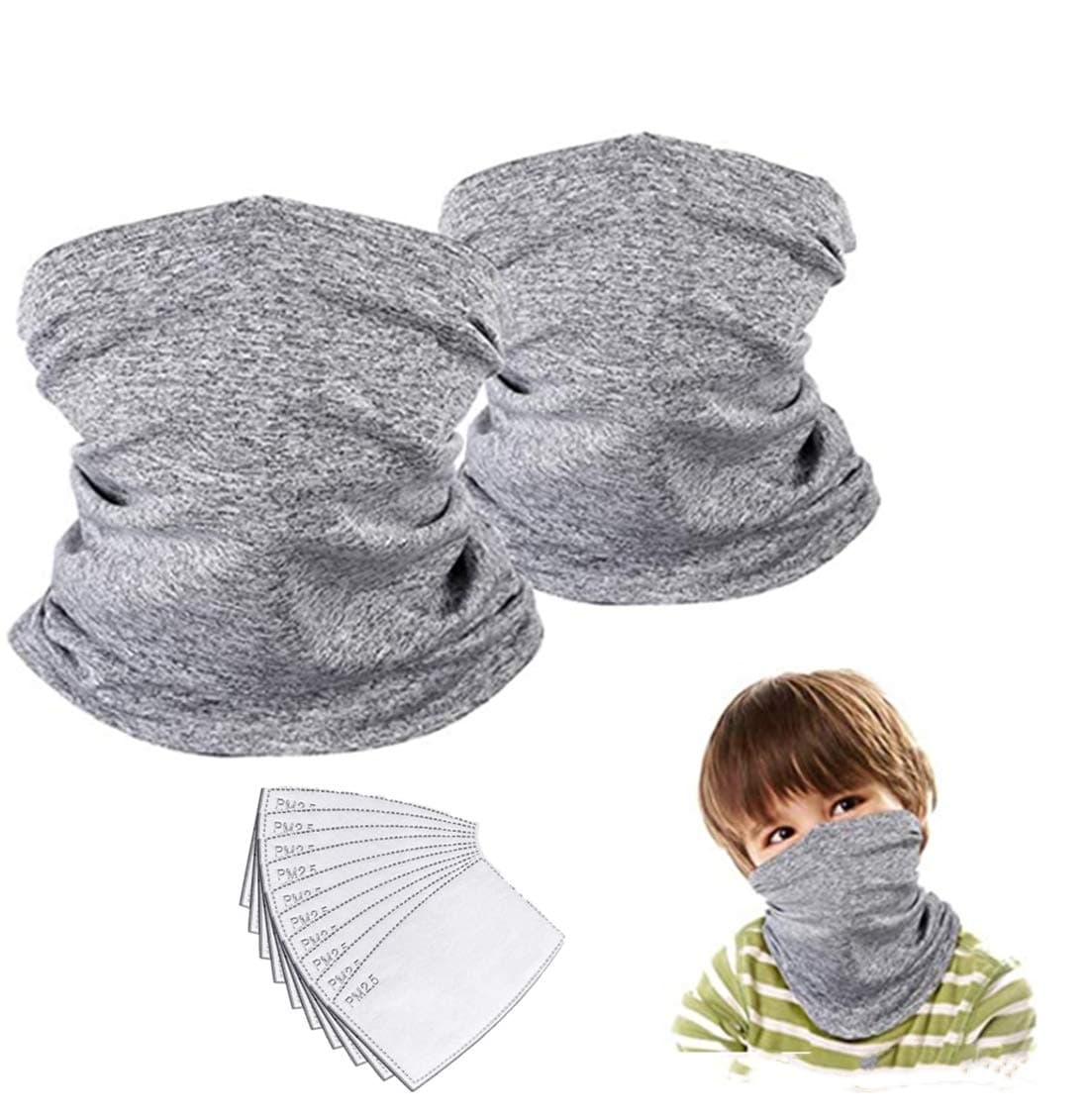 Kids Neck Gaiter Face Mask Bandana with Filter Tube Scarf Balaclava Face Cover for Boys Girls Outdoor Sport