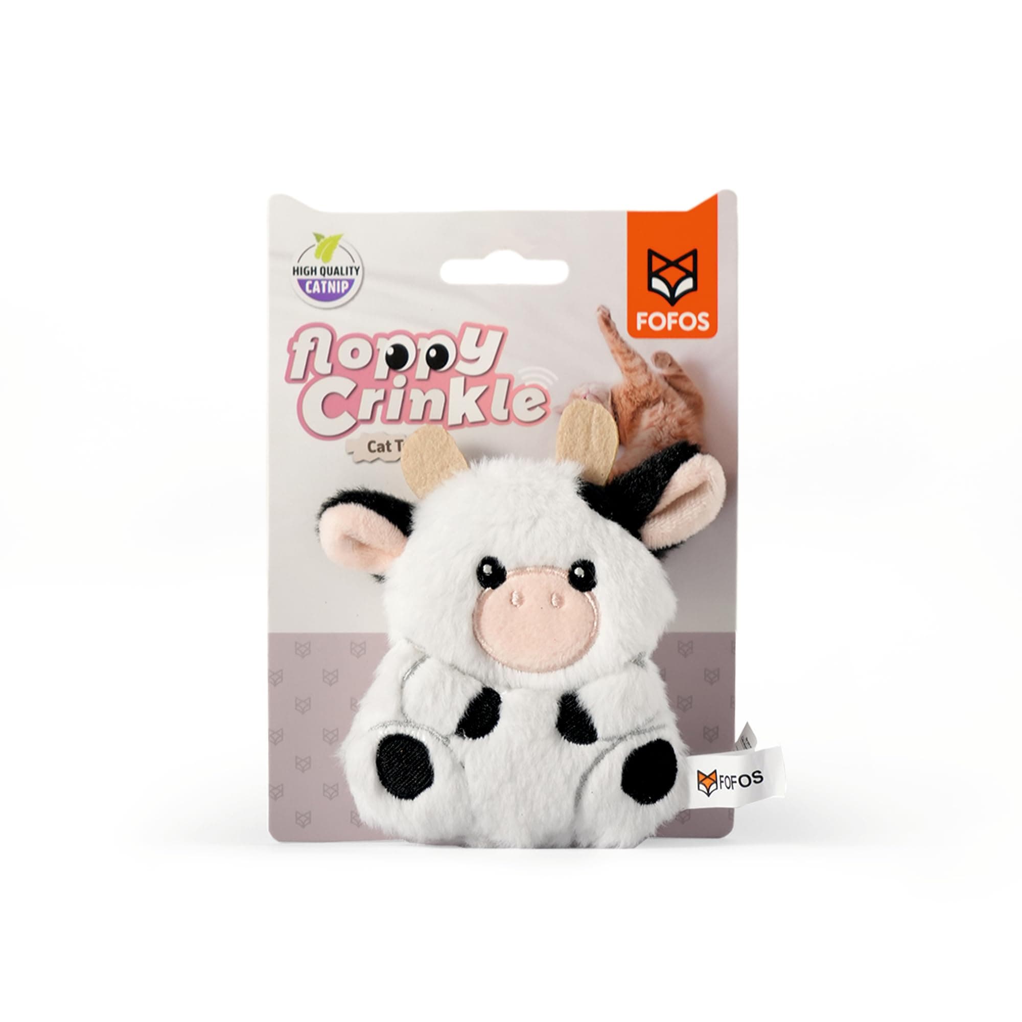 BarkButler x FOFOS Floppy Crinkle Cow Cat Toy White - US Grade Catnip and Super Soft Fabric, Premium Cat Accessories with Catnip for Cats, Perfect Cat Toys and Kitten Toys for Playful Cats and Kittens