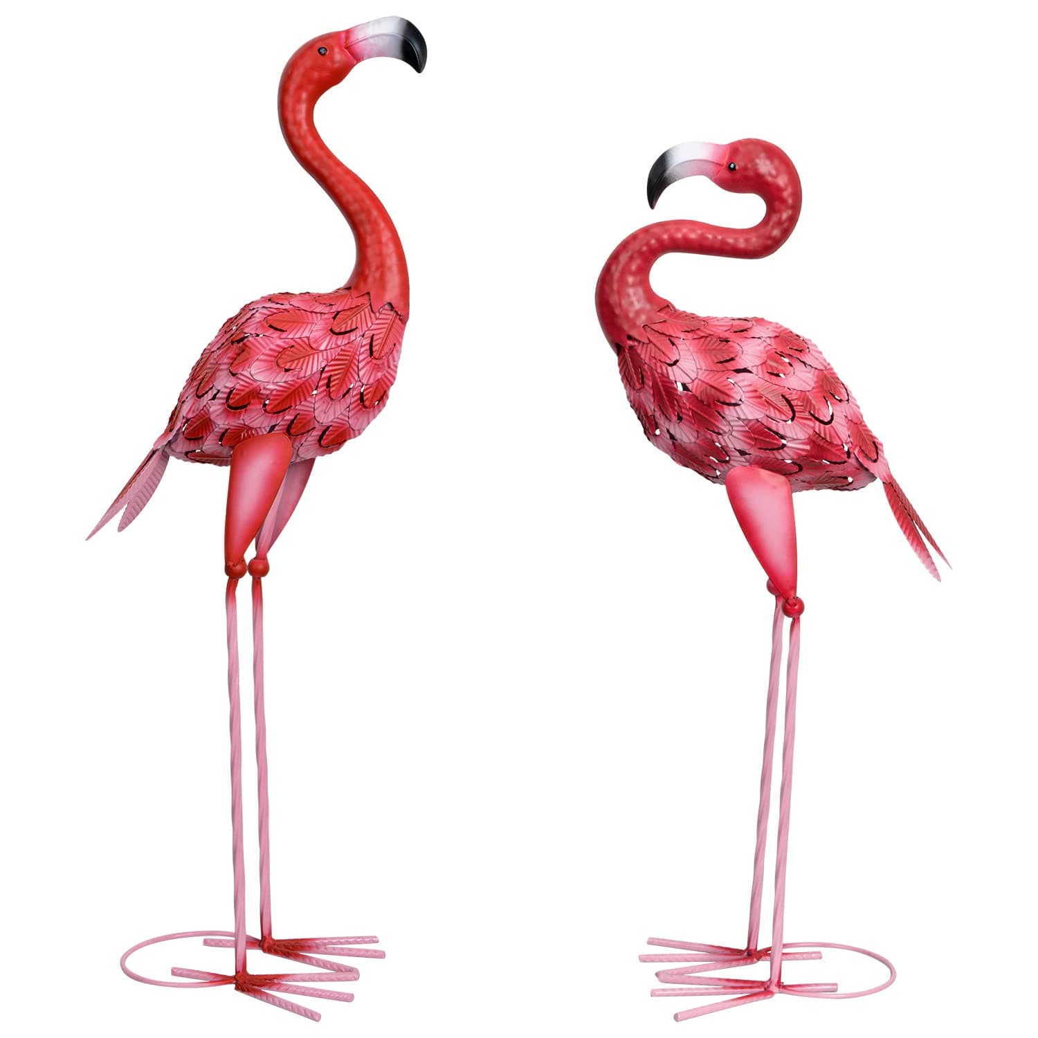 2Pcs Flamingo Outdoor Statues, Metal Flamingo Yard Art Decor for Garden Home Patio Yard Display