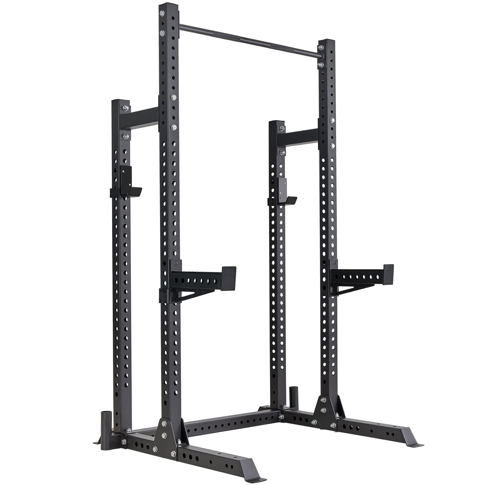 papababe Commercial Half Squat Rack 1500 LB Capacity 3 x 3 '' steel with Pull Up Bar, J-Hooks, Spotter Arms and Safety Arms