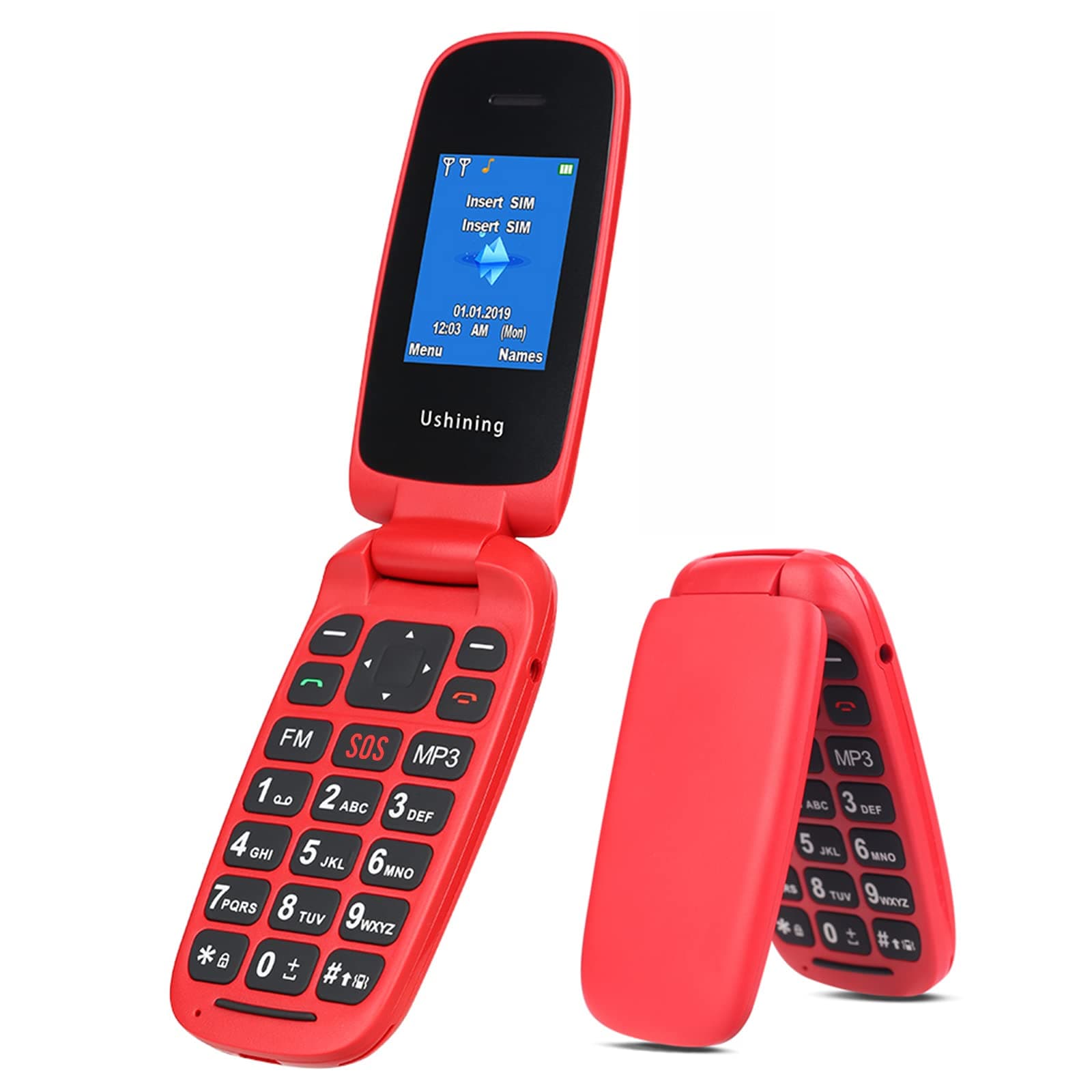 ukuu Mobile Phones for Elderly Unlocked, 1.8" SIM Free Clamshell Phone Big Button Pay as You Go Simple Flip Phone | SOS Button | Talking Numbers | FM Radio (red)