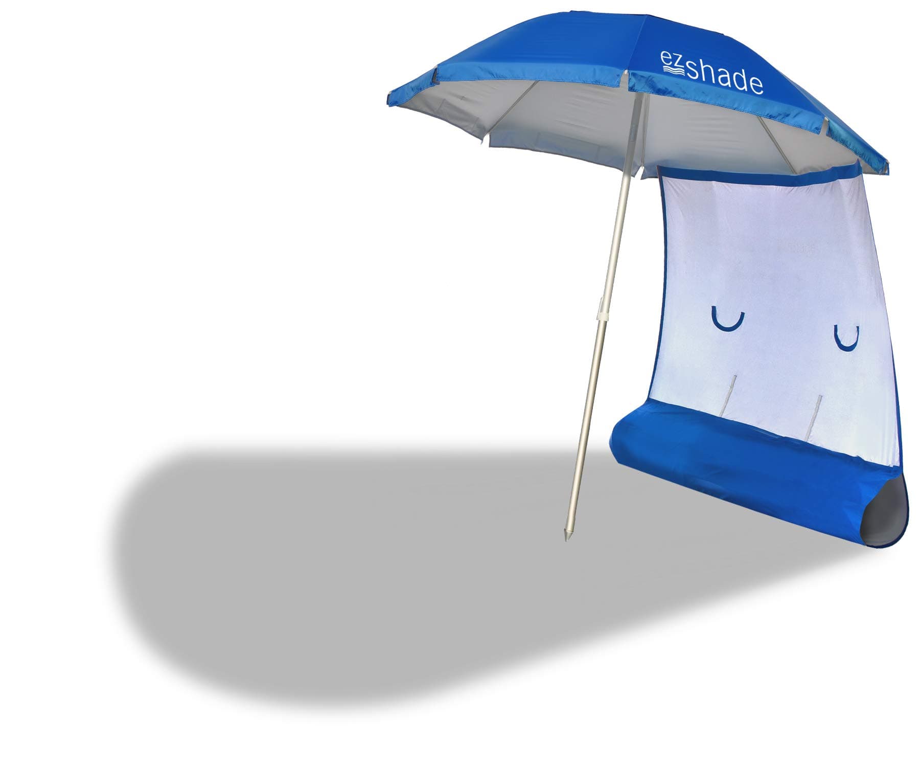 ezShade Superior Sun Protection, 7' Steel Beach Umbrella & Sunshield Combo, Blocks 99% UVA/UVB, Doubles Your Shade and Keeps You Cooler.