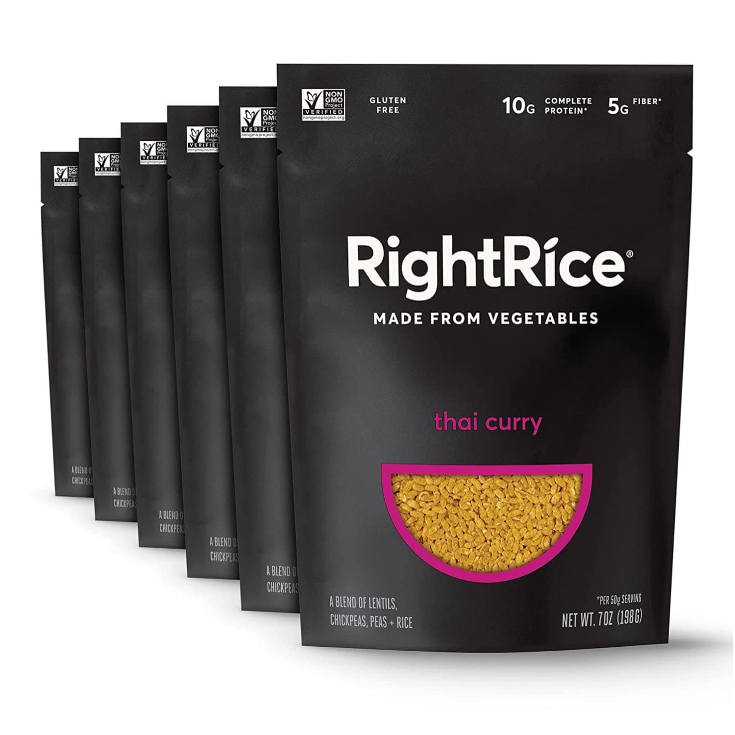 RightRice - Thai Curry (7oz. Pack of 6) - Made from Vegetables - High Protein, Vegan, non GMO, Gluten Free