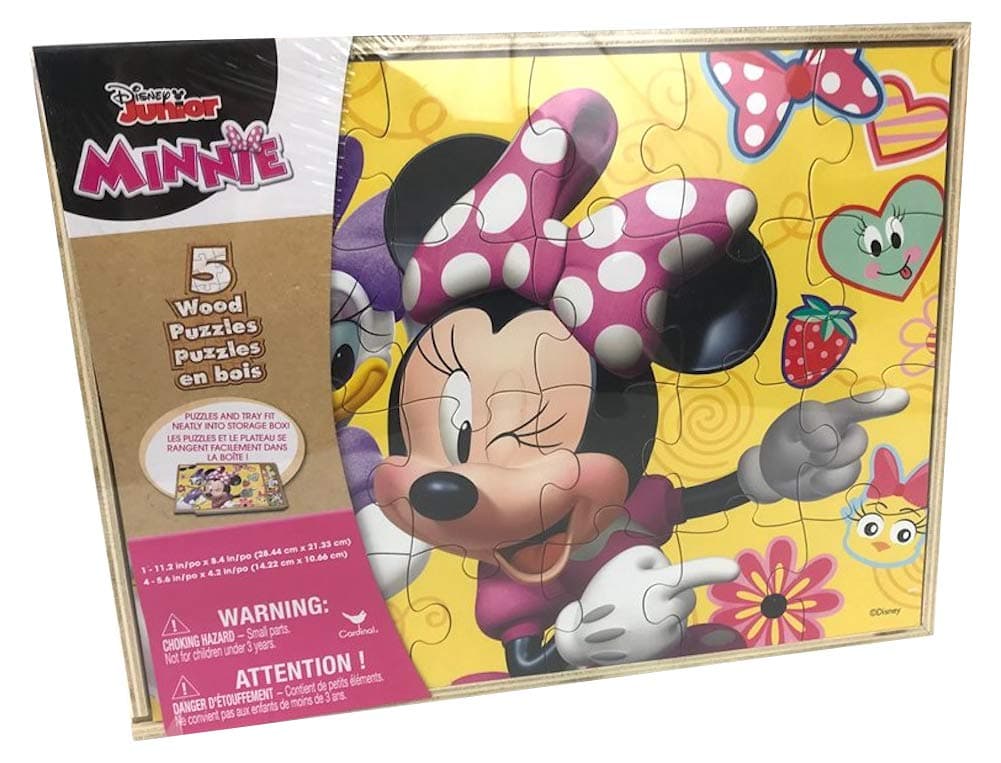 Minnie Mouse 5 Wood Jigsaw Puzzles in Wood Storage Box