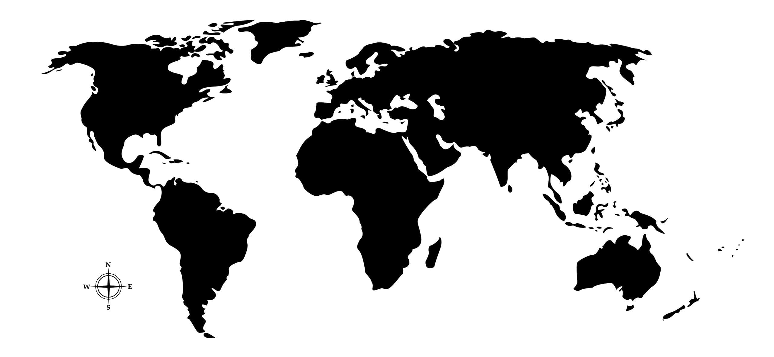 Premium Wall Tattoo / Sticker World Map Earth 130 x 60 cm to 260 x 120 cm, Black or White Größe 220x100cm Schwarz (RAL9005)