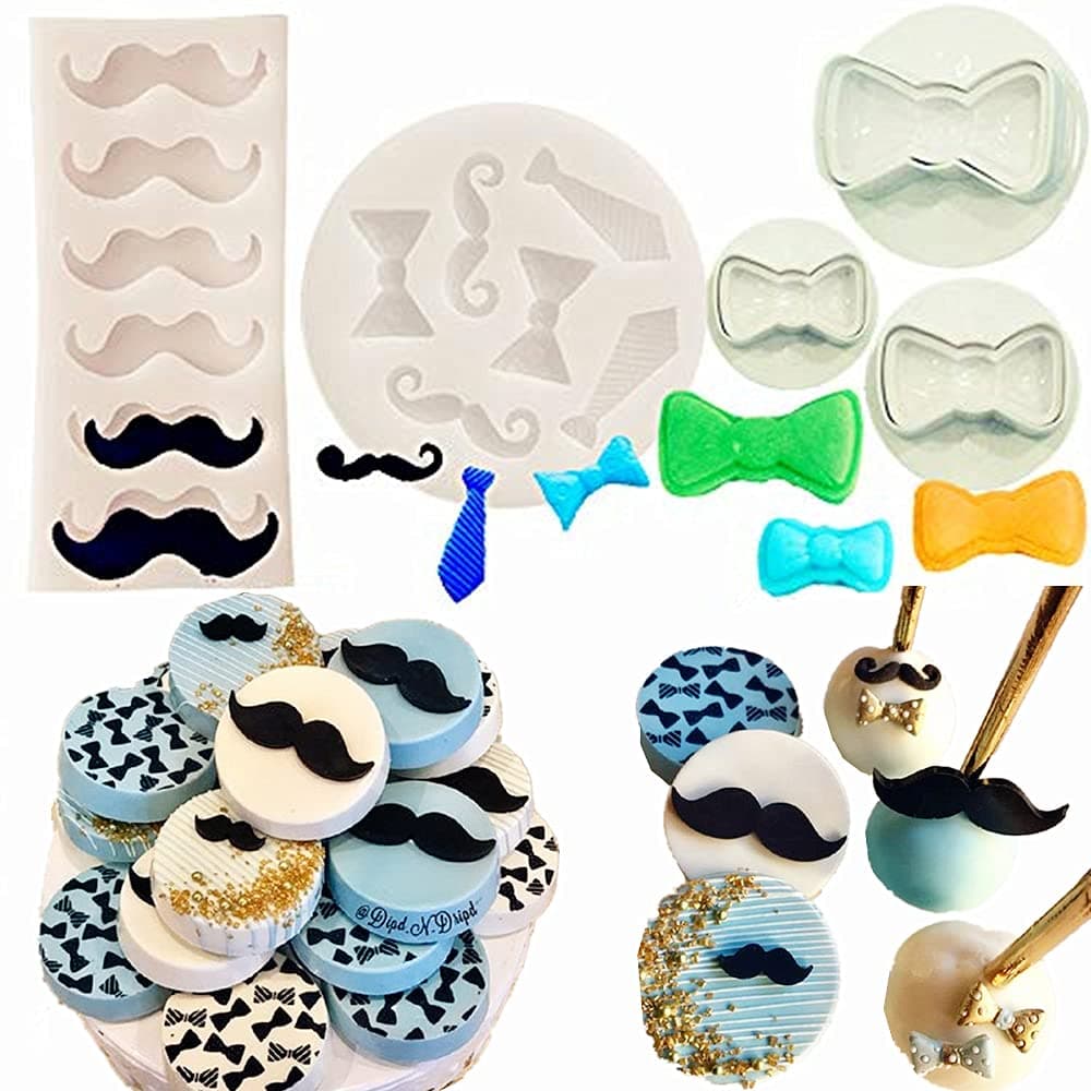 JeVenis Man Cake Mold Bow Tie Mustache Fondant Mold for Baby Shower Man Party Mustache Cake Decoration