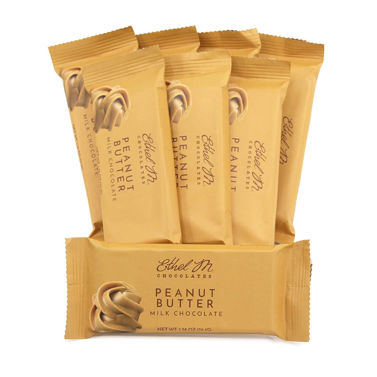 Ethel M Chocolates Premium Milk Chocolate Peanut Butter Bars, Set of 8, Perfectly Sweet & Salty Blend Of Rich and Creamy Peanut Butter and Chocolate