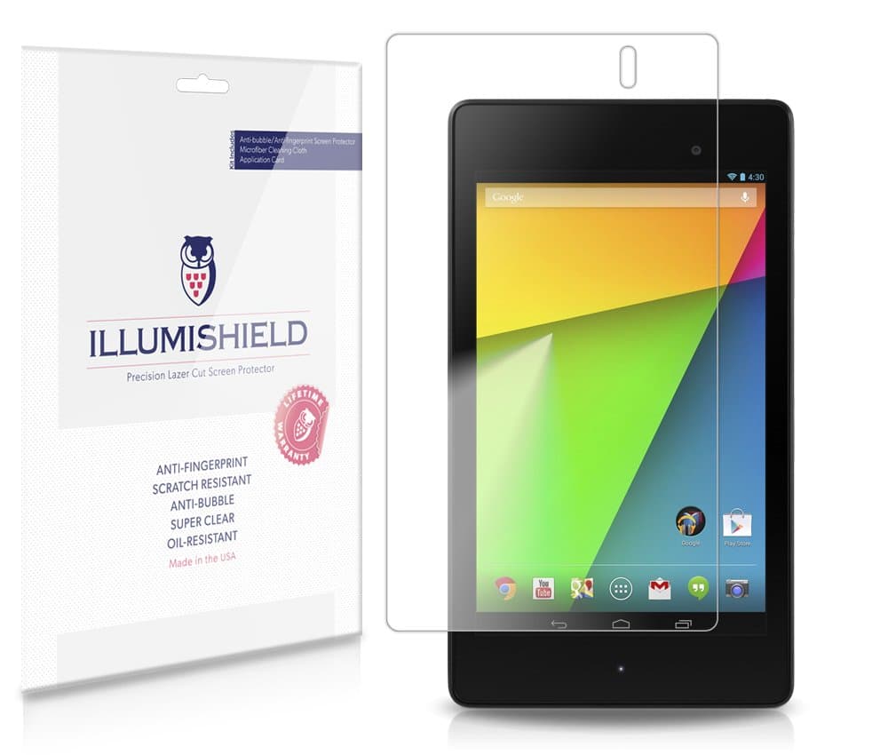 ILLUMISHIELD Screen Protector Compatible with Google Nexus 7 (2013,2nd Gen)(Wi-Fi)(3-Pack) Clear HD Shield Anti-Bubble and Anti-Fingerprint PET Film