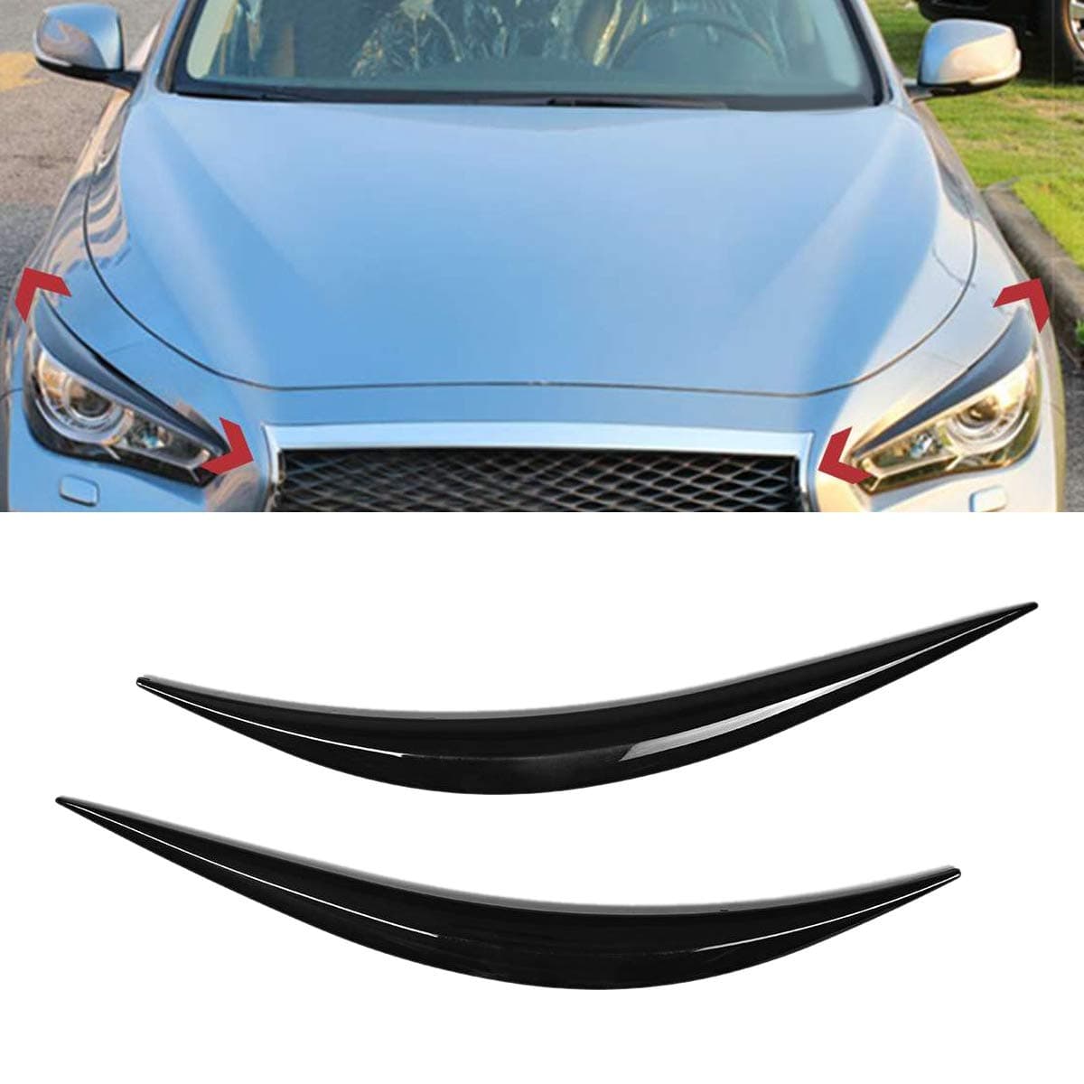 Semoic Car Headlight Eye Lid Eyelids Eyebrows Gloss Black Trimming Headlight Eyebrows Decoration for Infiniti Q50 2014 2015 2016 2017 2018