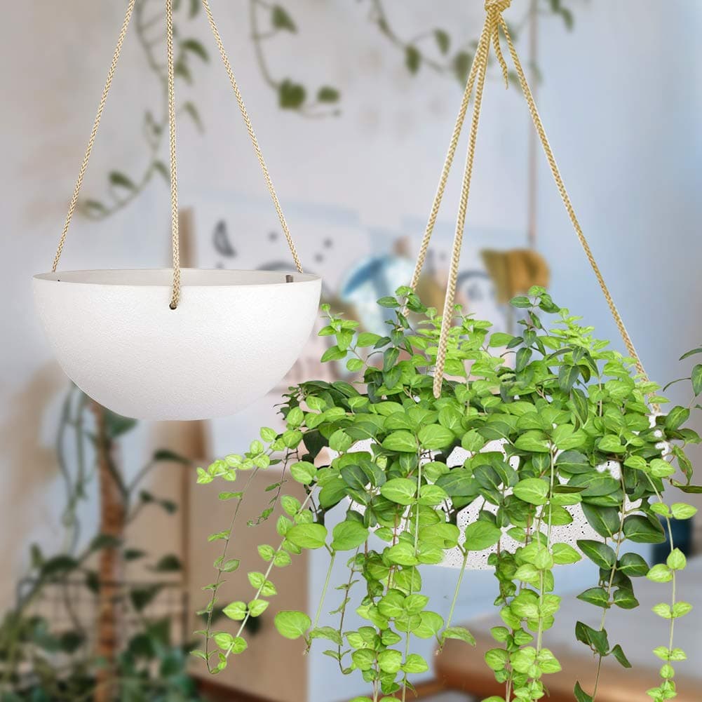 Hanging Baskets Outdoor, White Hanging Plant Pots, Pure White Hanging Flower Planters, Diameter 25.4cm/10", Size L, Simple Life Indoor Outdoor Flower Plant Containers with Drainage Holes, 2 Pcs