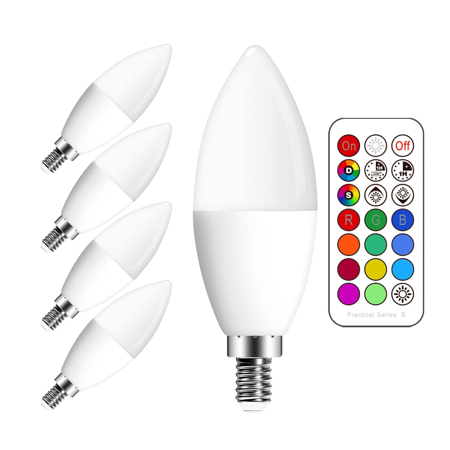 Gikkali E14 LED RGB Light Bulb,5W Cool White Light 6000K,RGB Colour Changing Light Bulb,Remote Control Dimmable, Mood Lighting with 12 Color Choices for Home,1Key Night Light, (4 Pack)