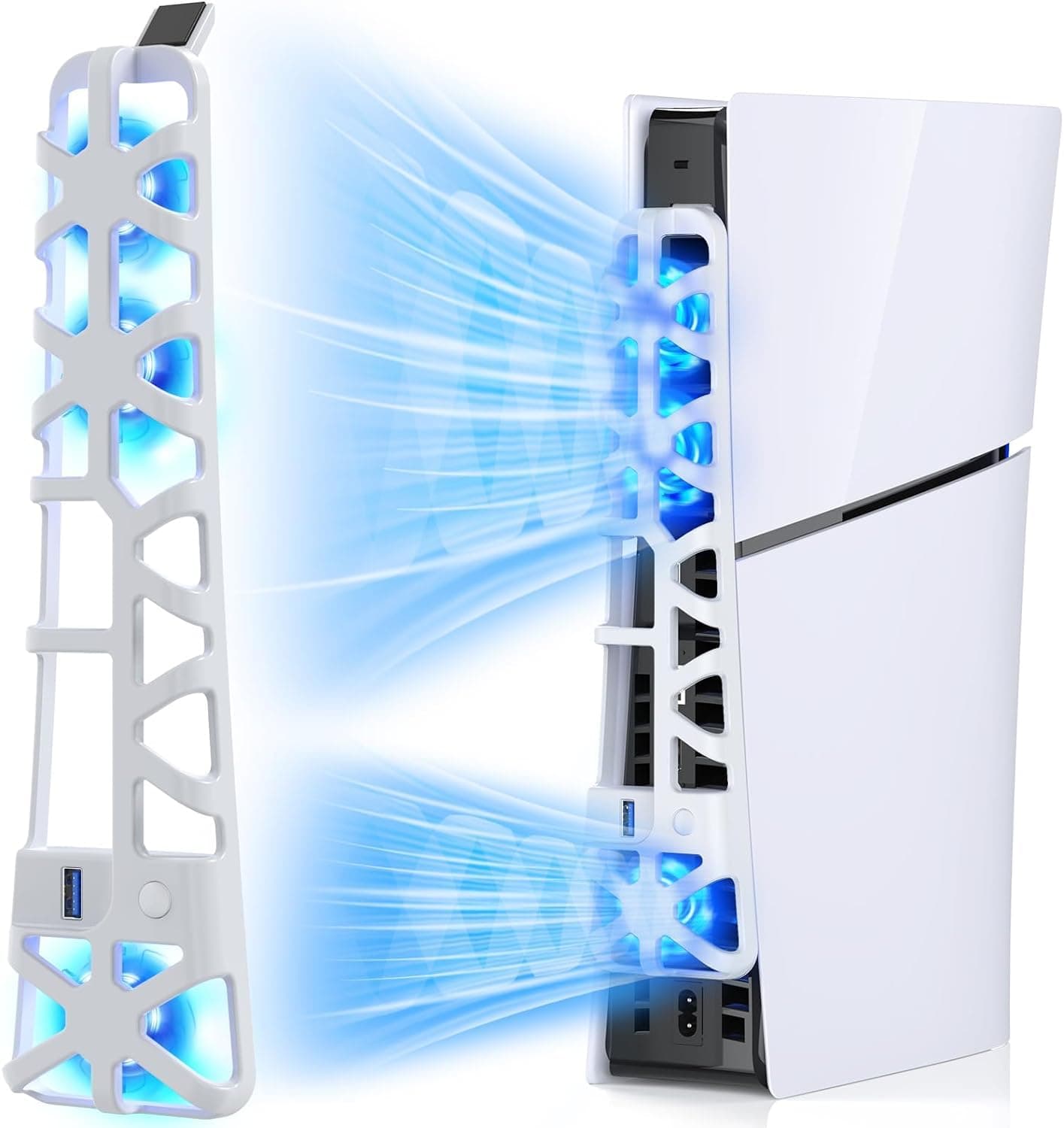 – Cooling Fan for PS5 Slim Console, Quiet Cooling System with Memory Function and LED Light, Cooler Accessories with 3 High-Speed Fans & USB 3.0 Port for PS5 Slim Digital & Discs Edition