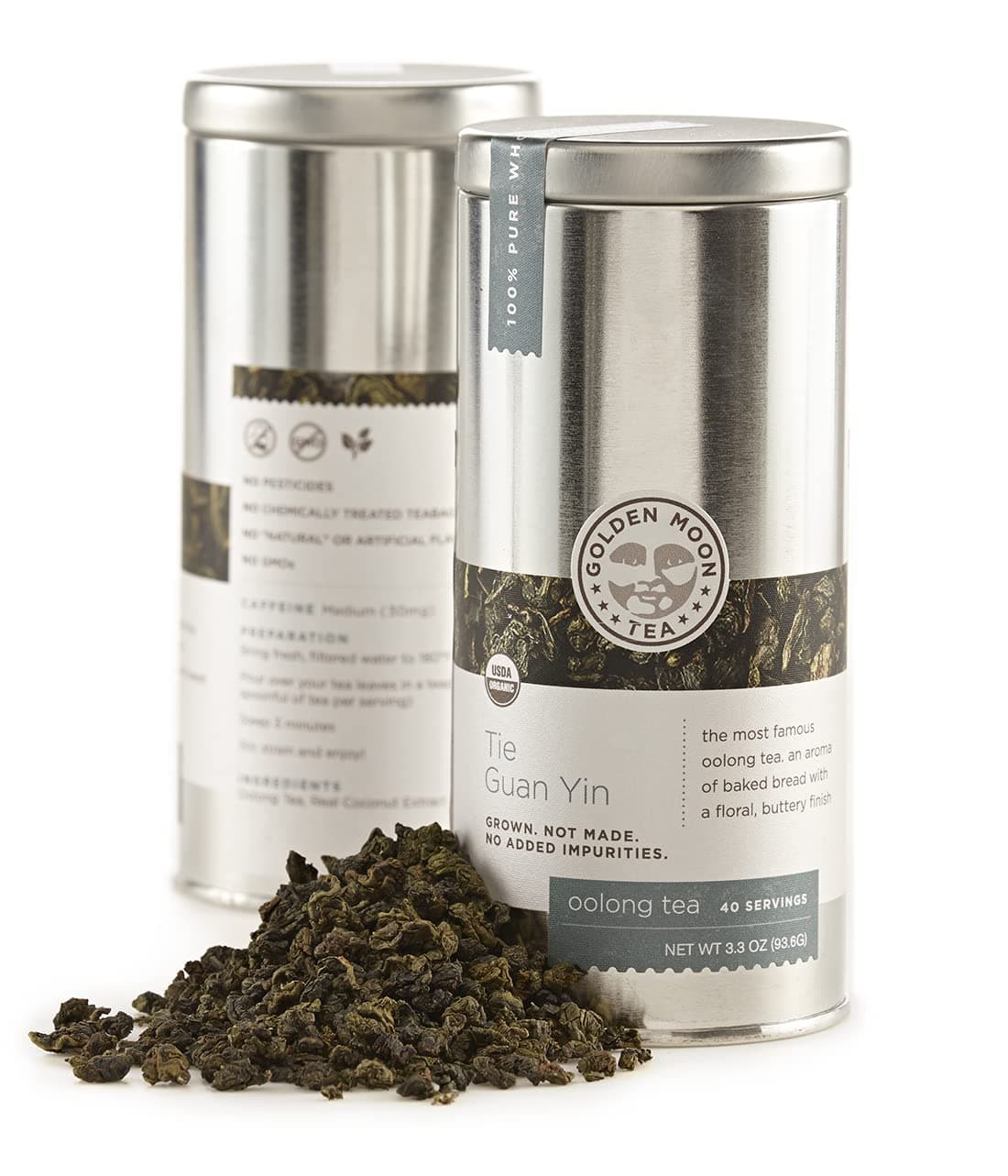 Golden Moon Tea Tie Guan Yin Oolong Tea - Organic Green Tea - Wulong Variety - Loose Leaf, Non-GMO - Travel Tin (30 Servings)