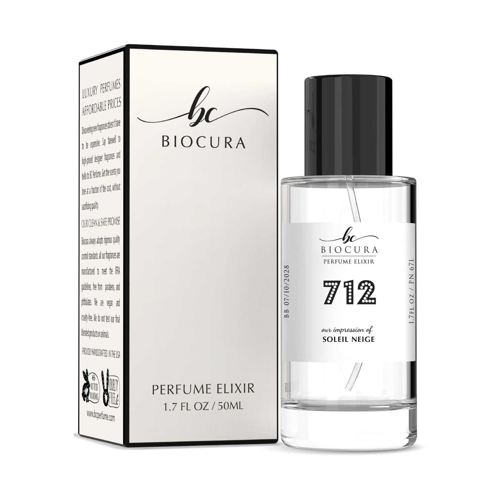 BC Perfume 712 Inspired by Soleil Neige For Women & Men Replica Fragrance Dupes Eau de Parfum Spray Bottle 1.7 Fl Oz/50ml