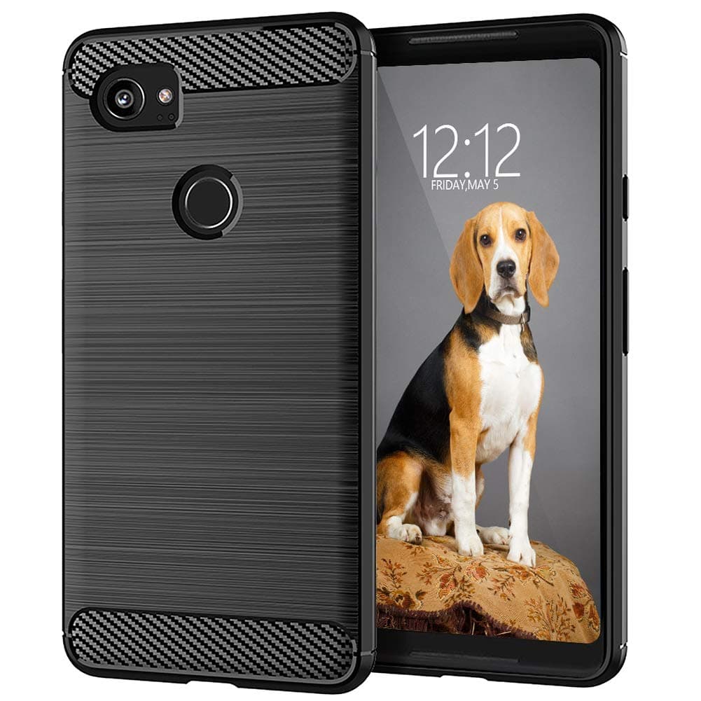 for Google Pixel 2 XL Slim Case,Thin Soft Flexible TPU Rubber Gel Skin Silicone Anti-Scratch Shock Absorption Carbon Fiber Protective Cases Cover for Pixel 2 XL,Brushed Black