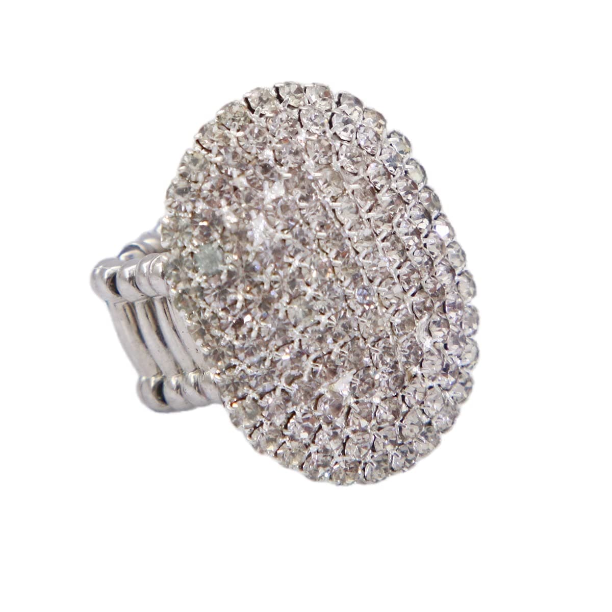 Women Adorable Crystal Rhinestones Oval Design Stretch Fashion Ring Shinning Silver Plated