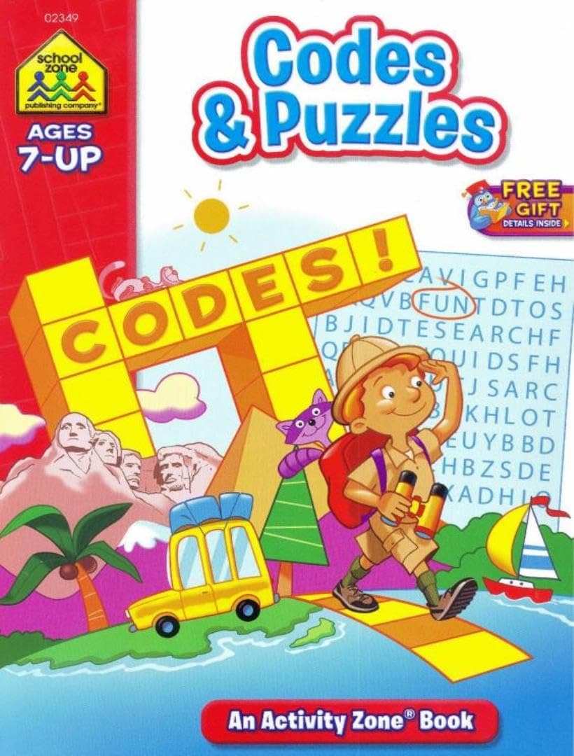 School Zone - Codes & Puzzles Workbook - 64 Pages, Ages 7+, Crossword Puzzles, Word Searches, Games, Riddles, Problem-Solving, and More (School Zone ... Workbook Series) (Deluxe Edition 64-Page)