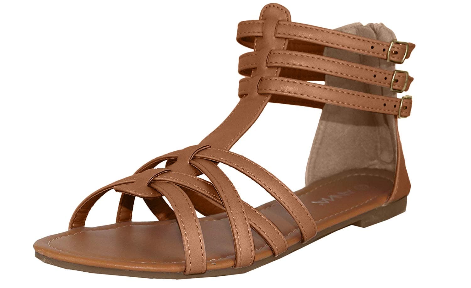 ANNA Mavis Women's Flat Gladiator Sandals Summer Beach Cross Strappy Sandals with Zipper and Ankle Straps