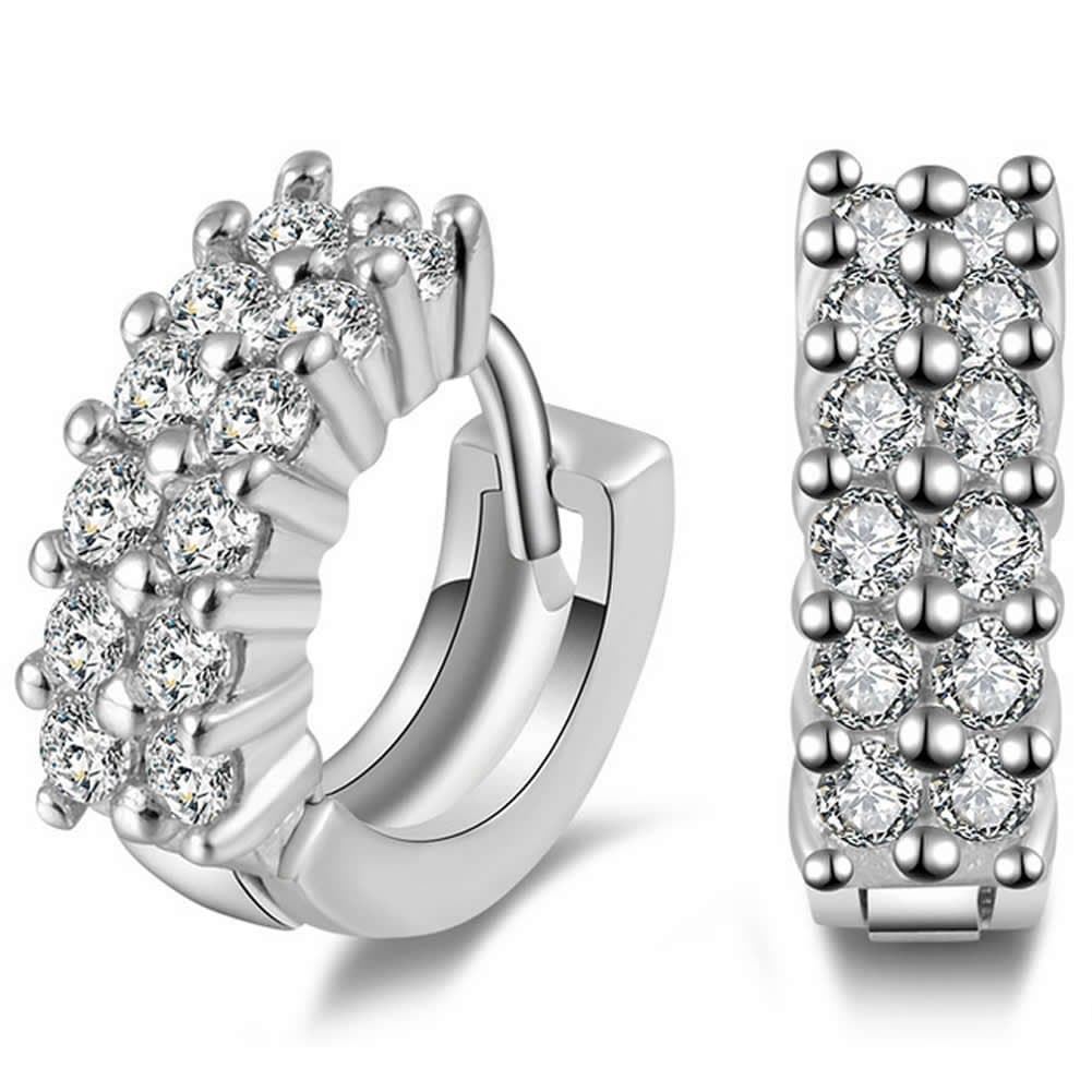 Womens Cubic Zirconia Huggie Hoop Earrings Studs Silver Plated