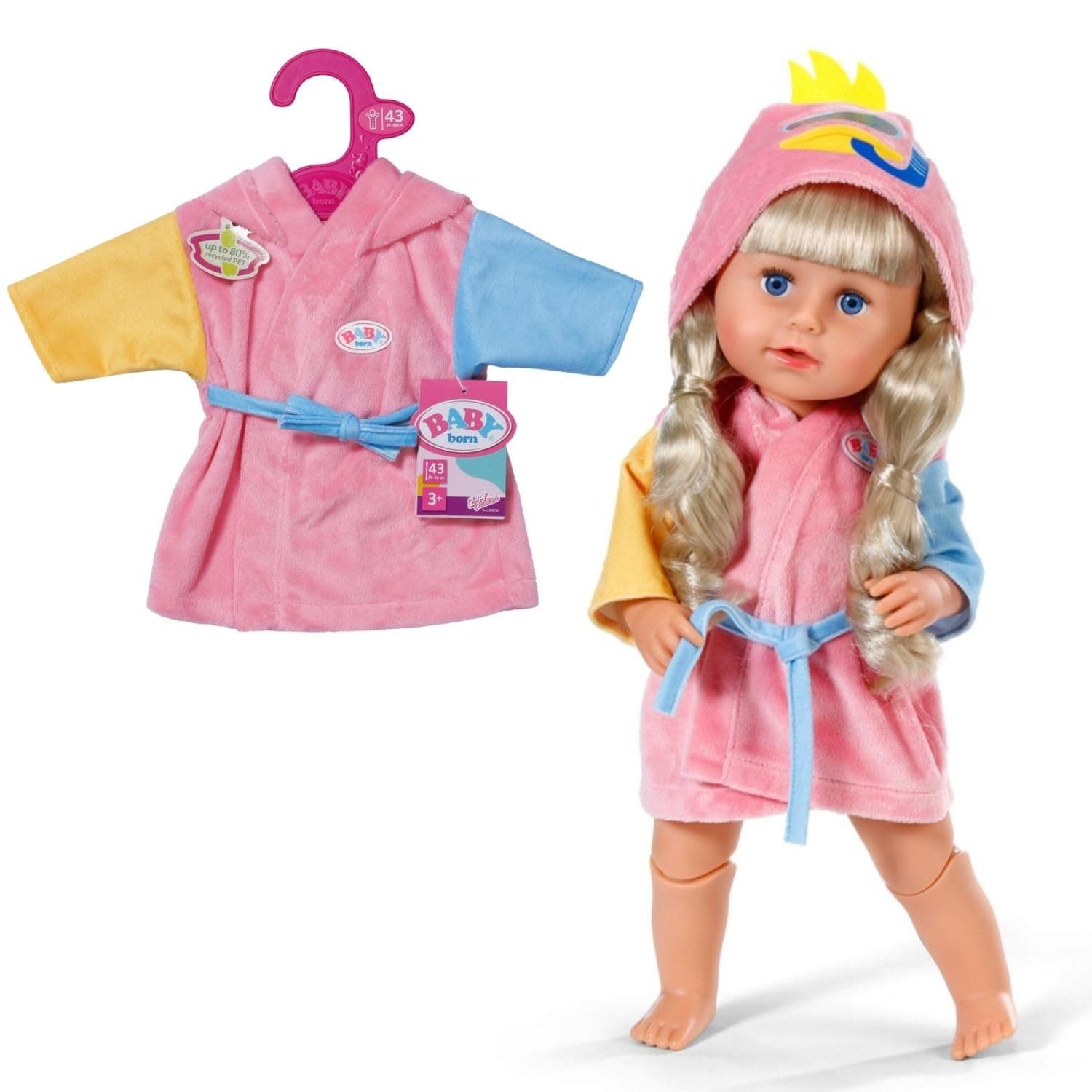 Bathrobe - with duck shaped hood & sleeves in different colours - High quality doll accessories - Clothes suitable for 43 cm dolls