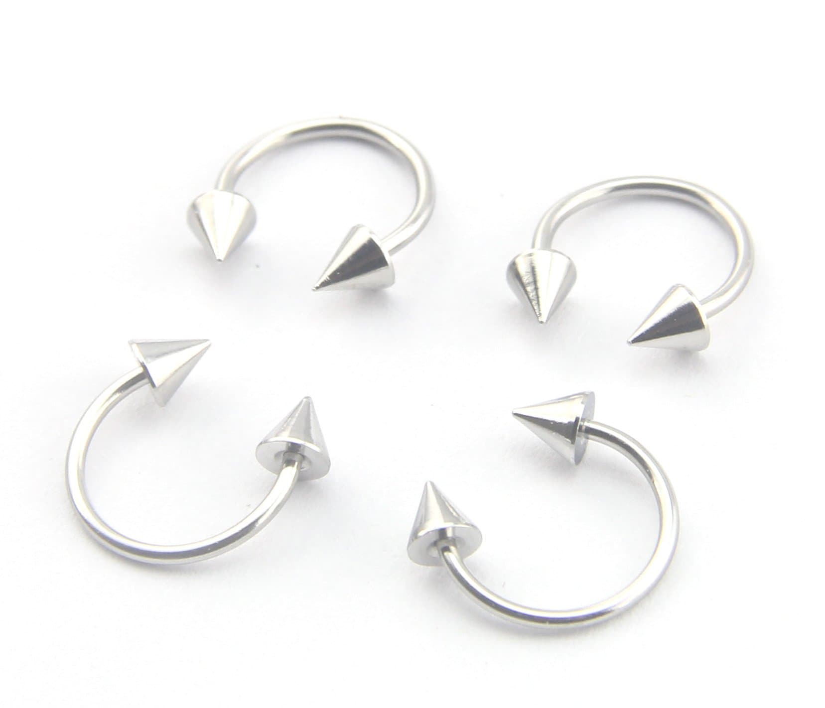 Dasoon 4pcs 18G 1mm Horseshoe Bar Circular Barbell Eyebrow Lip Nose Ring Stud Spike Cone