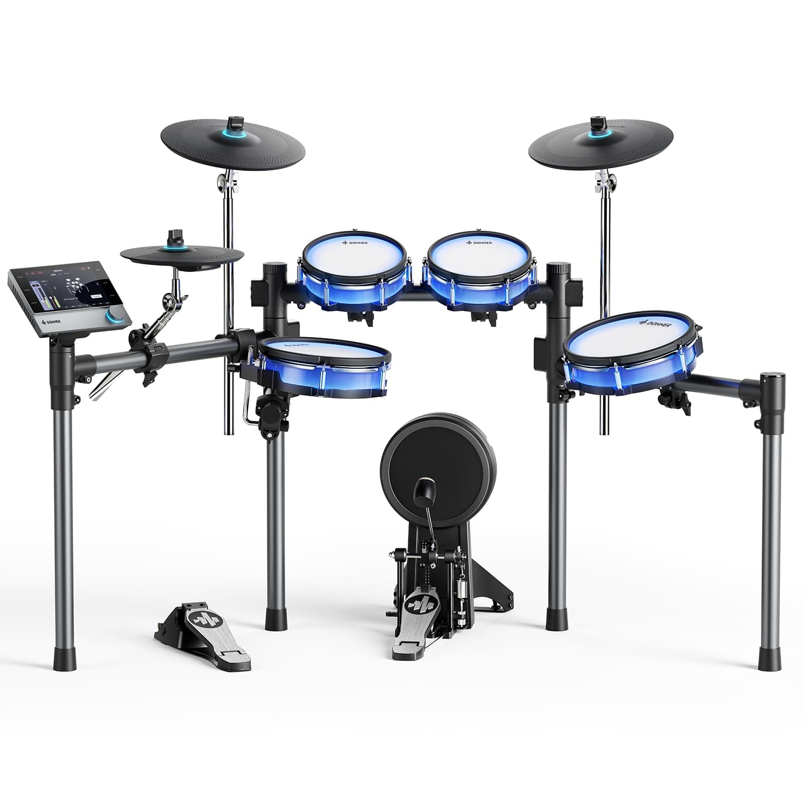 DonnerBackBeat Electric Drum Set with High-Tech 7-inch Touchscreen, 1126 Sounds, Customize Drum Pad Colors, Internal Rack Wiring, and Gaming APP for Ultimate Fun