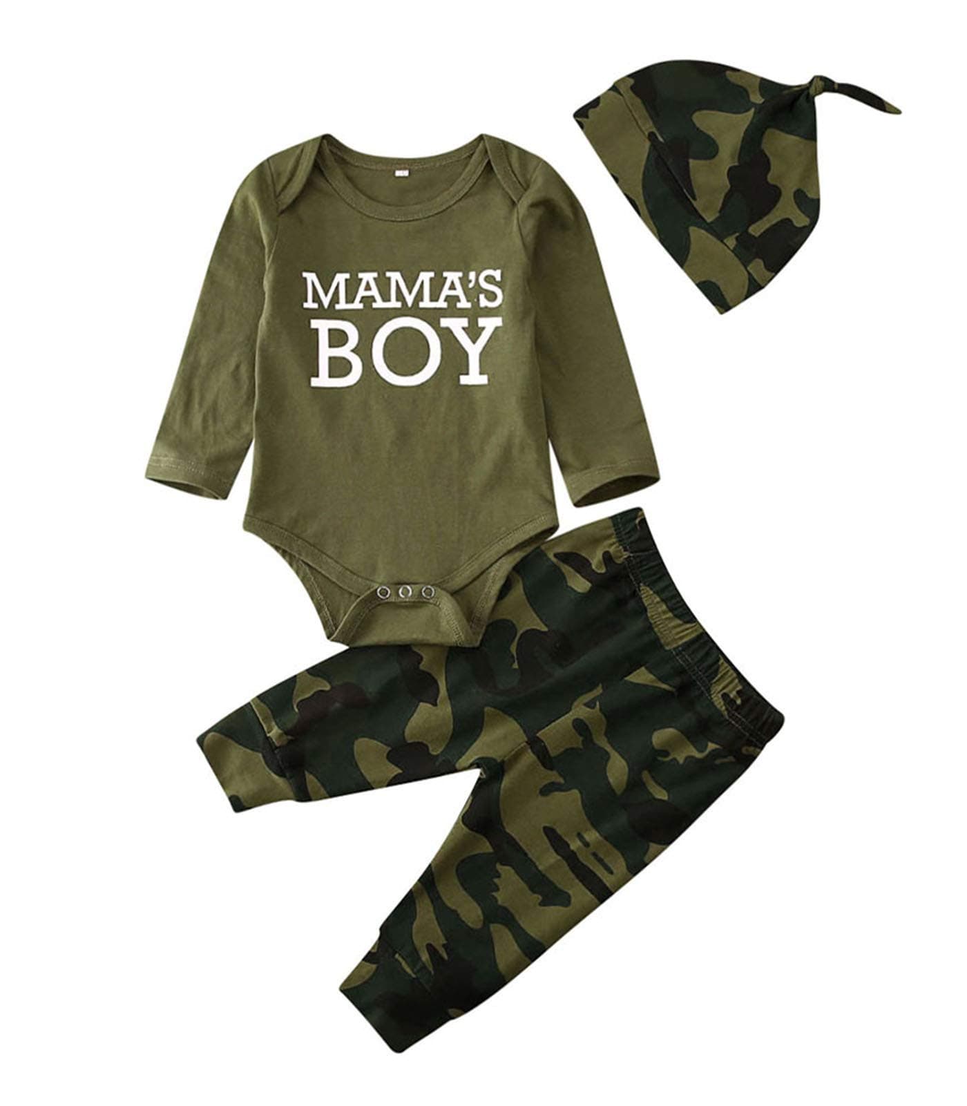 Newborn Baby Girl Clothes Mommy Sayings Top Printed Bodysuits Camouflage Pants+Hats Romper Outfit Set