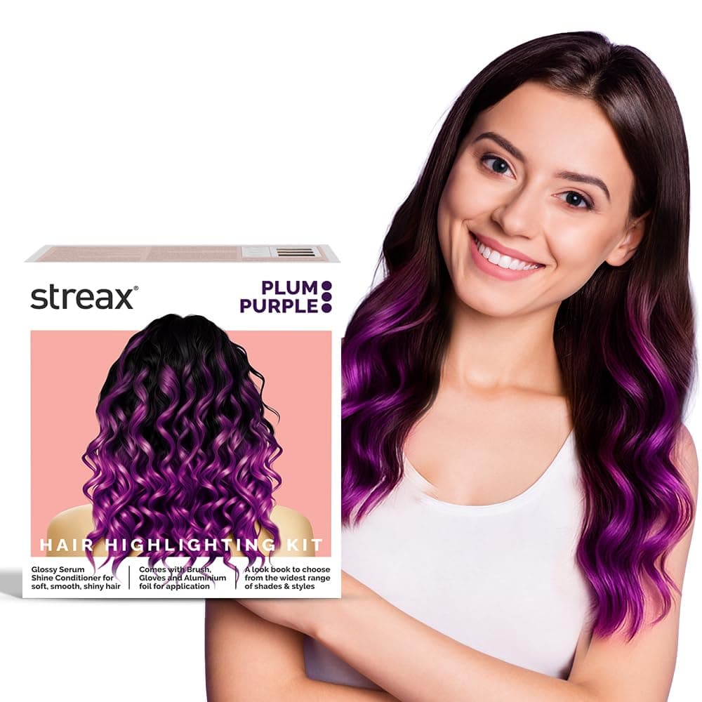 Hair Colour Highlight Kit | Purple Hair Colour, Plum Purple - Pack of 1 I Enriched with Walnut & Argan Oil I Hair Colour for Women | Rich, vibrant, Easy to use, DIY Application
