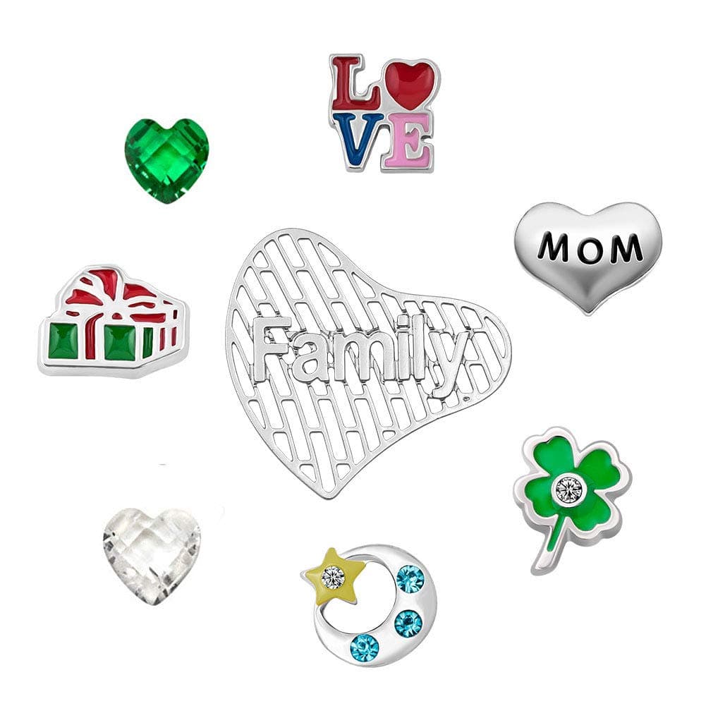 Third Time Charm I Love You Mom Floating Family Charm for Glass Living Memory Lockets Necklace & Bracelets