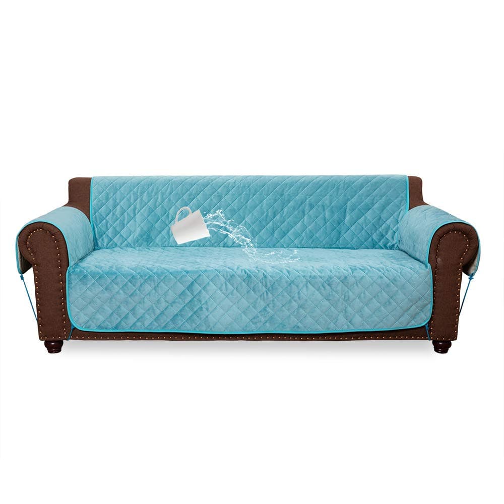 MARKSIGN Super Soft Velvet Sofa Cover, 100% Waterproof Fabrics with TPU Membrane, Stay Put Design with Non-Slip Backing, Seat Anchors and Removable Ties, Machine Washable