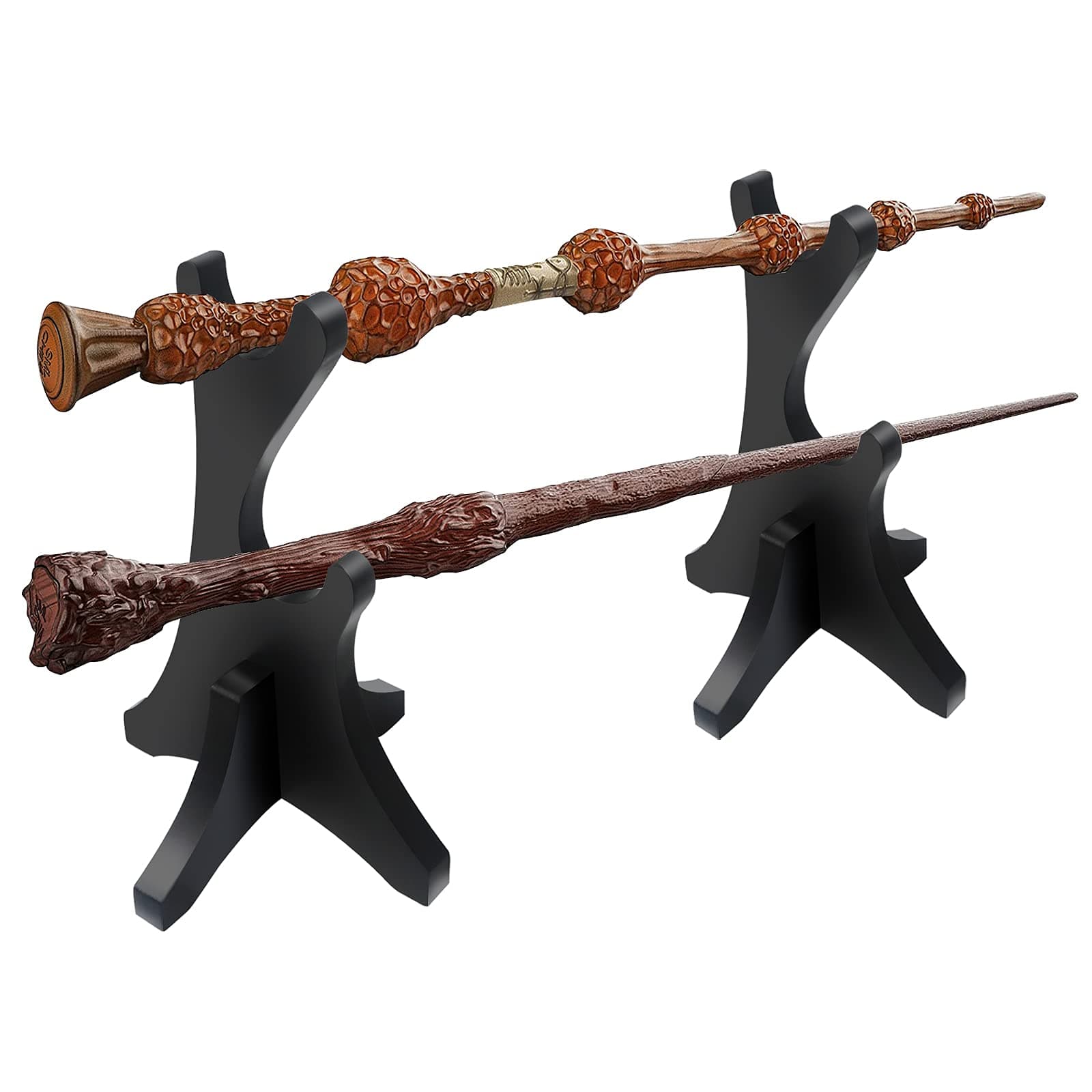Riomh Two Tiers Wand Display Stand, Magic Wand Wood Holder for Wizard Wand Collection and Decoration (Don't include Wand)