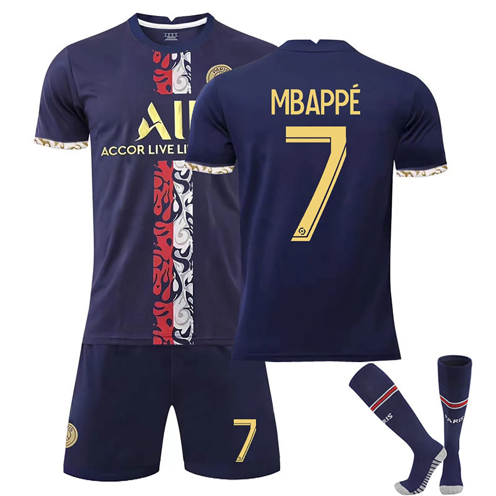 YIWAWQIANPSG Football Kit Kids Paris PSG Kit Home Jersey PSG Football Tracksuit Kids No.30/10/7 Boys Jersey Football Kit Soccer Jersey Set Tshirt Shorts and Socks