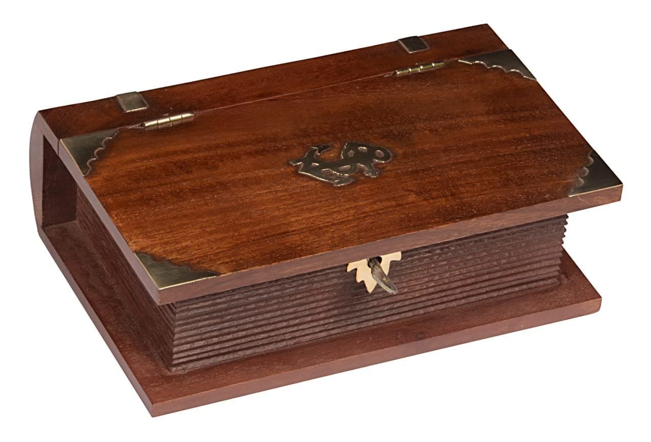 QUESERA® Exquisitely Hand Brass-Filled Wooden Jewelry Box with Key Lock/Handmade Decorative Case| Kit| Vanity| Organizer For Women,Girls,Necklaces,OUD BOX,Storage,Money,Wedding Gift,(7 x 4.5 inch)