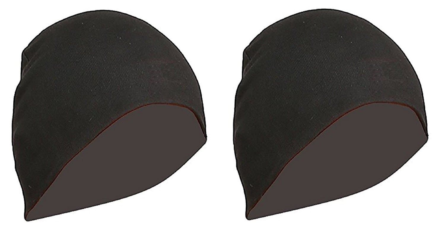 Gajraj Unisex Cotton Helmet Caps - Pack of 2 (Black & Black)