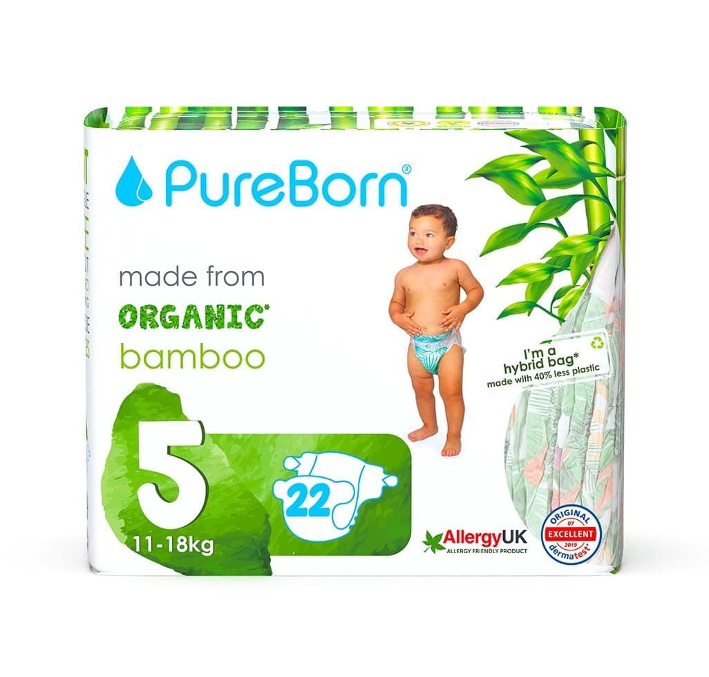 Nappies Pure Organic Bamboo Nappies – Nappies Size 5 Hypoallergenic 22 - Nappies Ultra Soft (11 - 18 kg) 100% Plant Based Eco Friendly Assorted Print