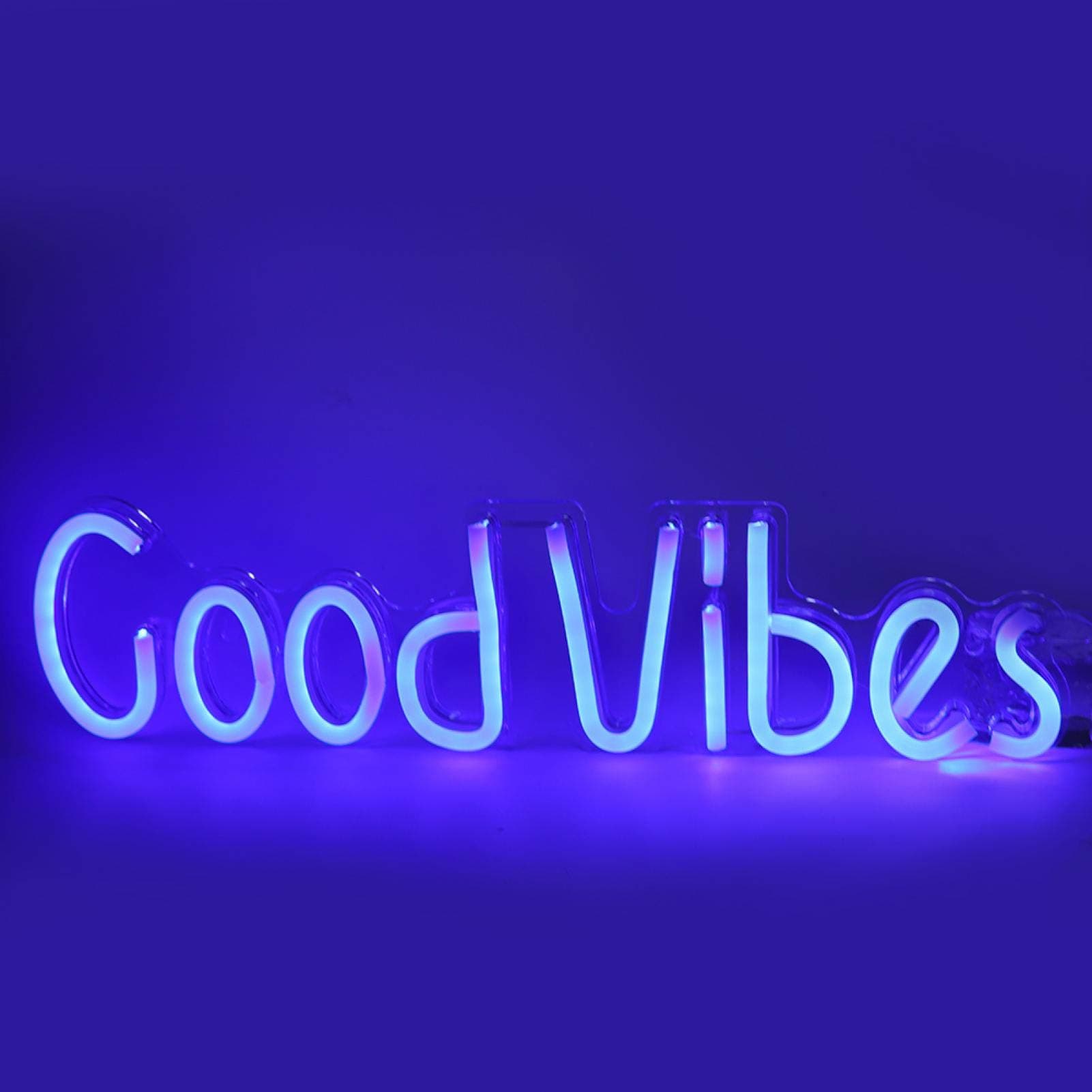 Good Vibes Letters Shaped Neon Signs, LED Neon Light DIY Neon Art Light Transparent Panel Neon Lights for Bedroom Party Bar Decoration
