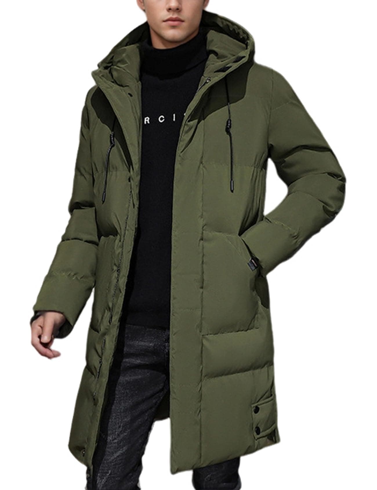 Gihuo Mens Long Puffer Jacket Winter Warm Hooded Outerwear Quilted Jacket Zip Up Padded Coats Outerwear