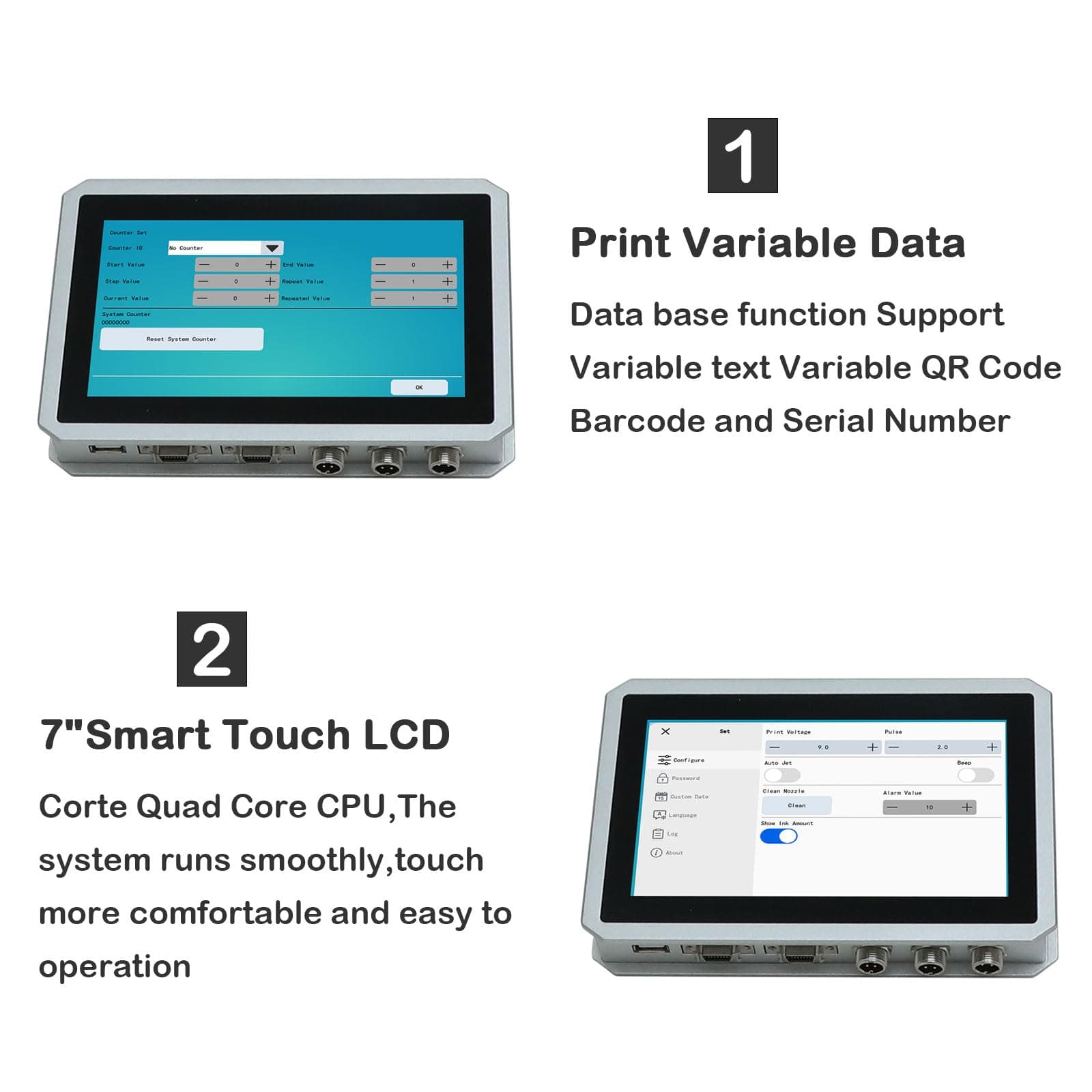 PEKOKO Automatic Online Inkjet Printer 7 inch Touch Screen High-Resolution Date Coder Barcodes Lot Codes Continuous Coding and Marking Machine System