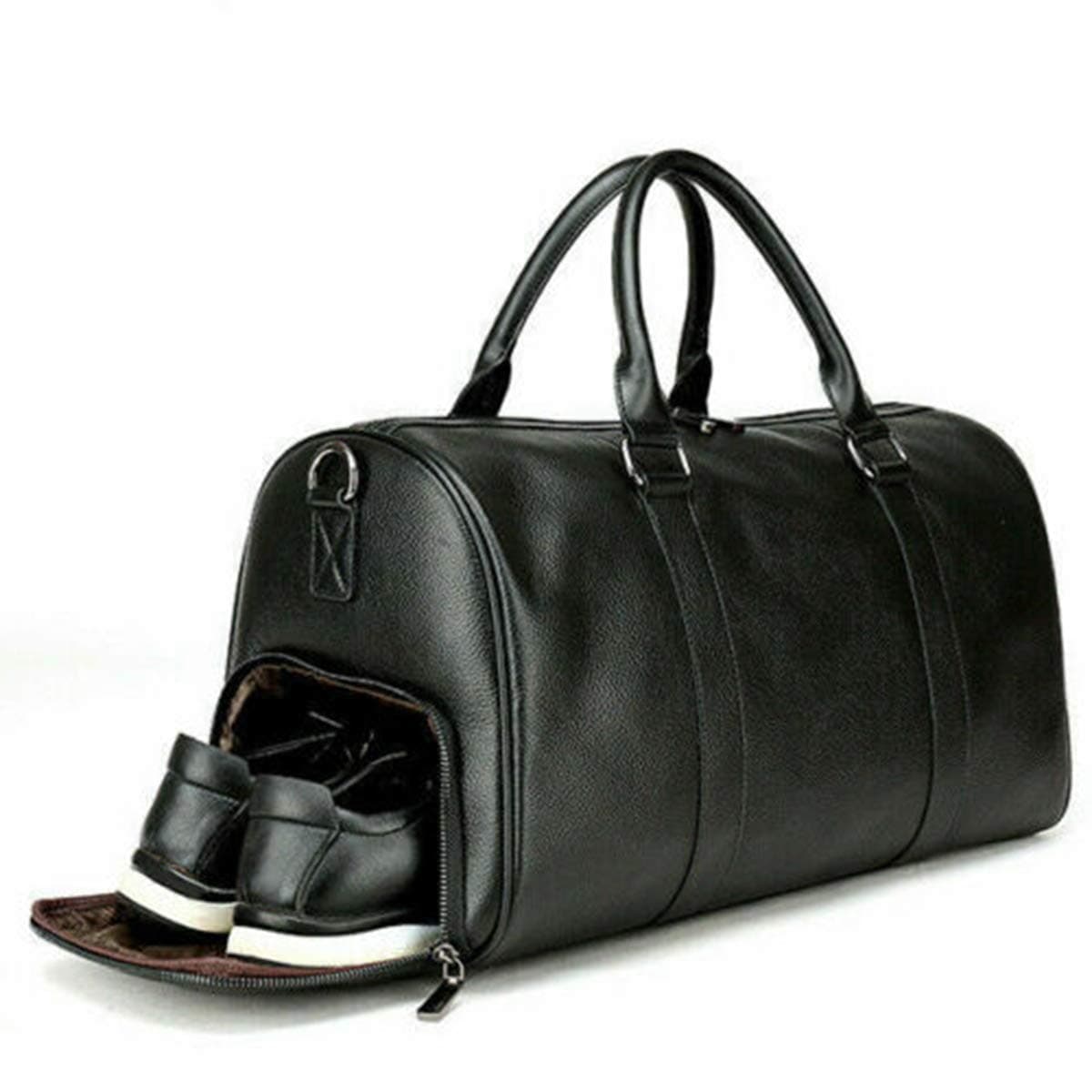 Happy little sheep Men Leather Gym Bag Waterproof Travel Duffel Bag Sports Shoulder Bag With Separate Shoe Compartment For Men Women(Black)