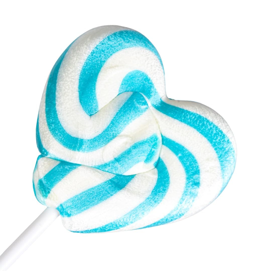 Blue & White Love Heart Lollipops - Blue Heart Lollies - Candy Lolly - Swirly Lollipops - Cake Toppers - 35g - 1 Lollipop(1)