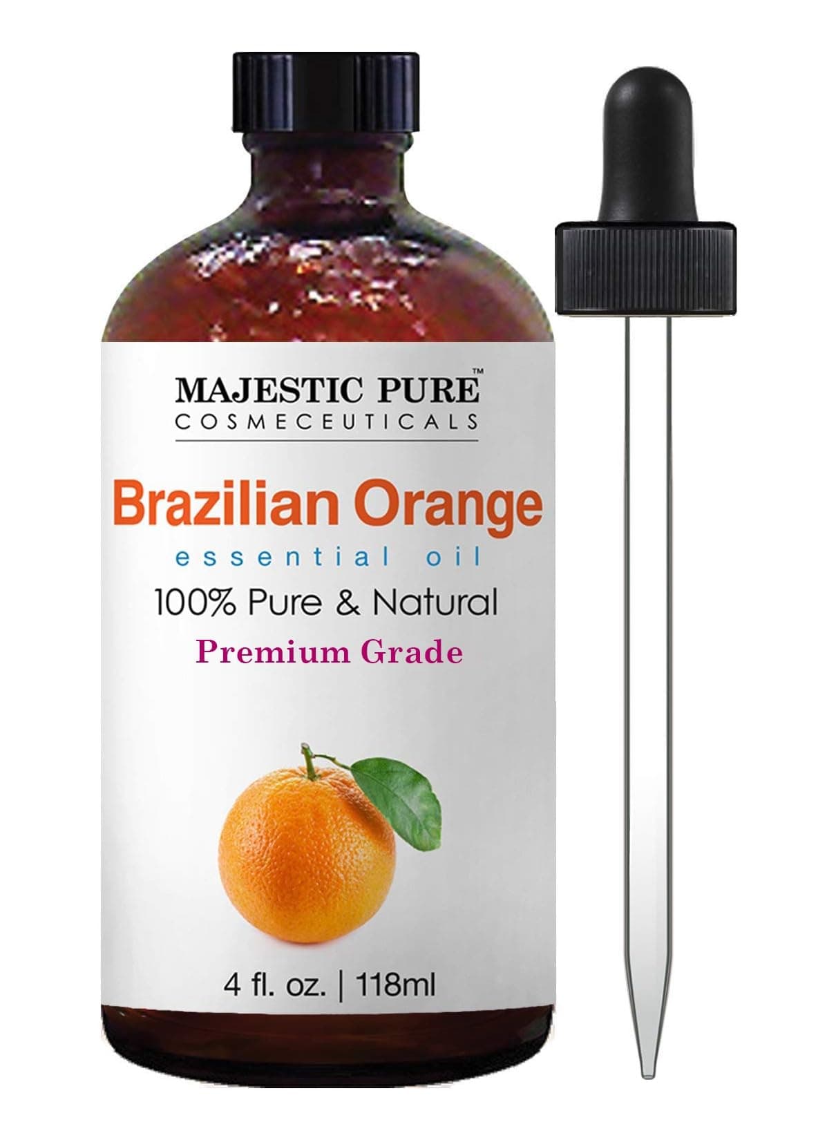 MAJESTIC PURE Brazilian Orange Essential Oil | 100% Pure and Natural | Premium Grade Essential Oils for Hair Care, Home Diffusers, Skin, Aromatherapy, Massage and Humidifiers | 118 ml