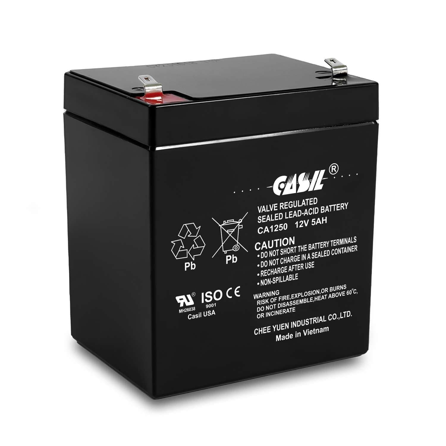 Casil CA1250 12V 5Ah SLA AGM Alarm Battery – Rechargeable Sealed Lead Acid Upgrade Replacement for CA1240 12V 4Ah, ADT Security Systems, UPS Backup Power