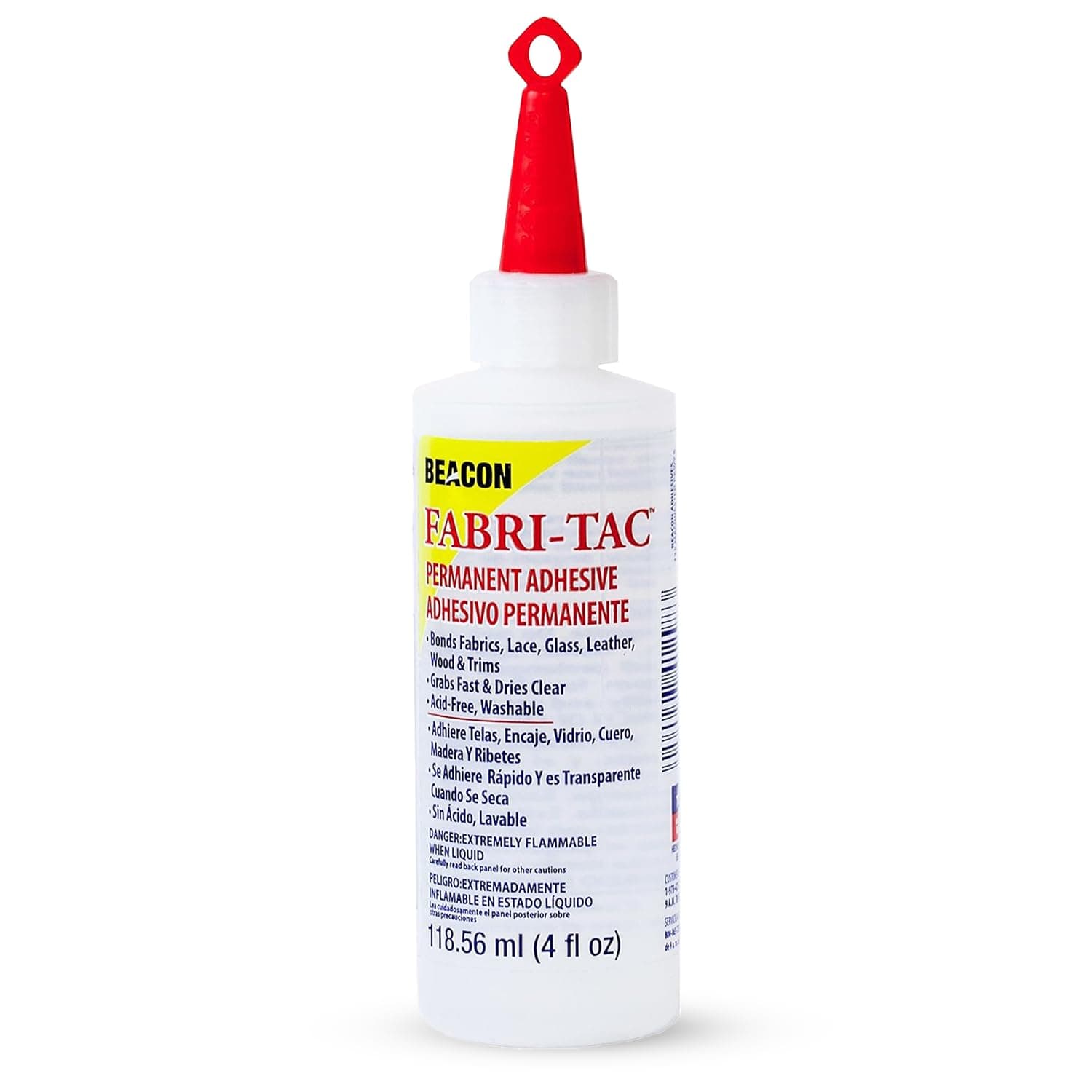 BEACON Fabri-Tac Premium Fabric Glue - Quick Drying, Crystal Clear, Permanent - for Fabrics, Canvas, Lace, Wood and More, 4-Ounce