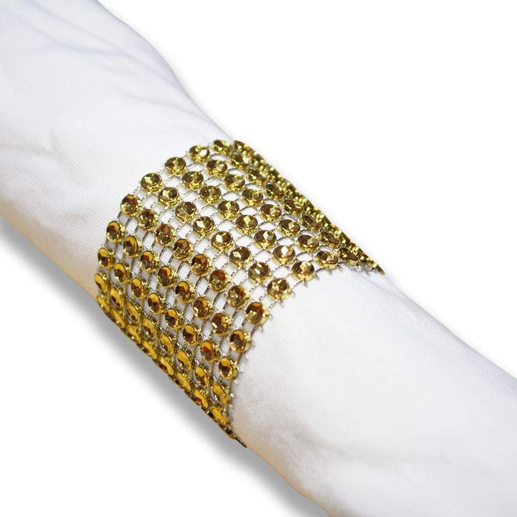 SKY CANDYBAR Napkin Rings Rhinestone Napkin Rings Adornment for Wedding Party (50 PCS, Gold)