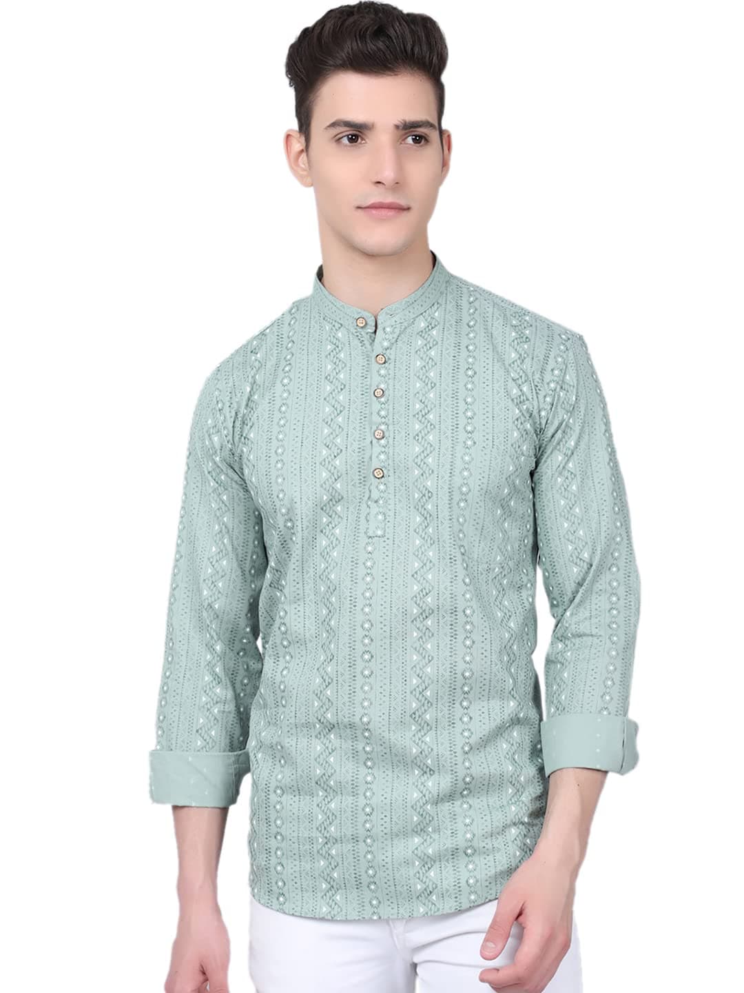 Majestic ManMen's Cotton Regular Fit Short Printed Designer Kurta