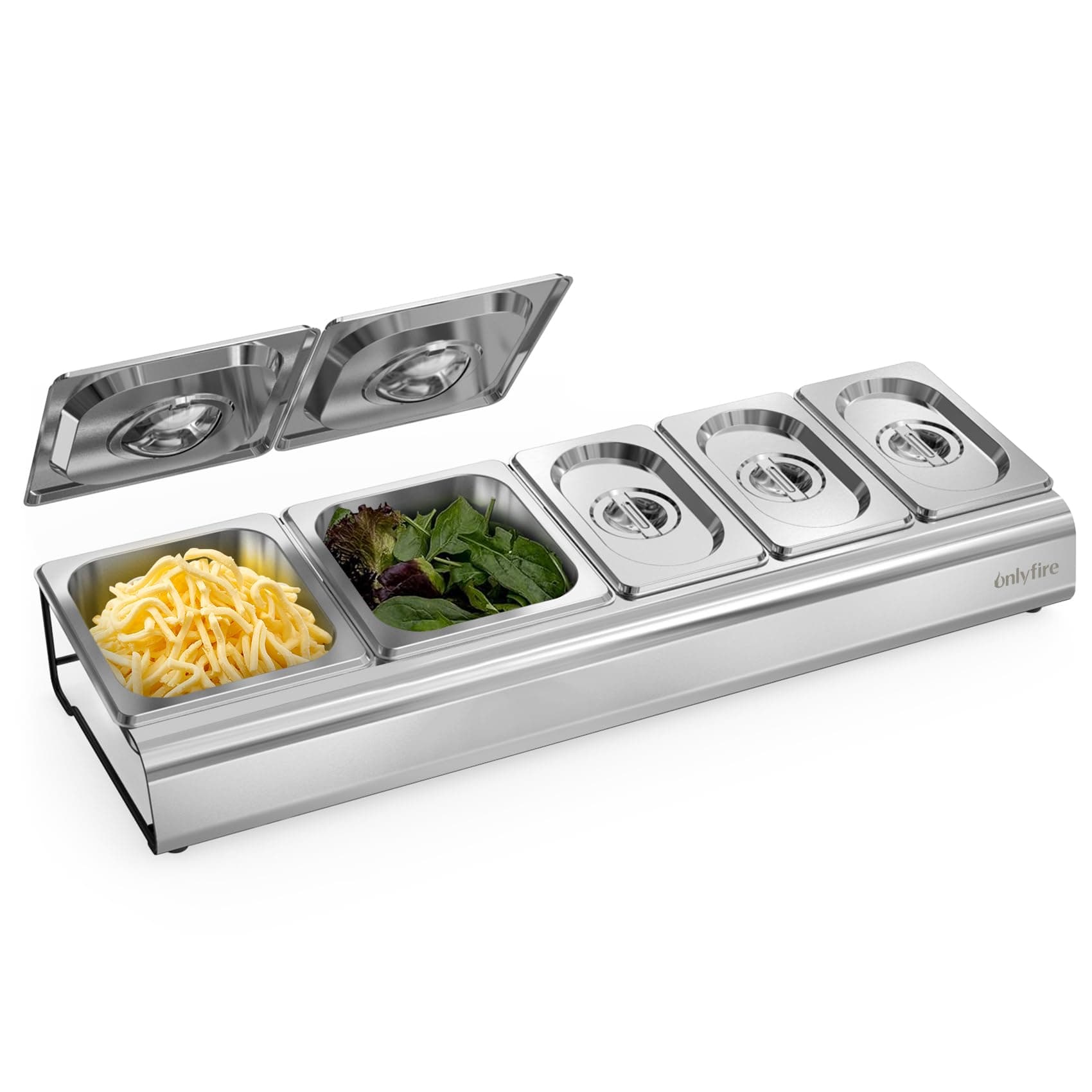 Onlyfire Pizza Topping Station, Stainless Steel Condiment Seasoning Containers with Lid and 5 Compartment Trays for Prepping Ingredients and Toppings, Pizza Oven Accessories Outdoor