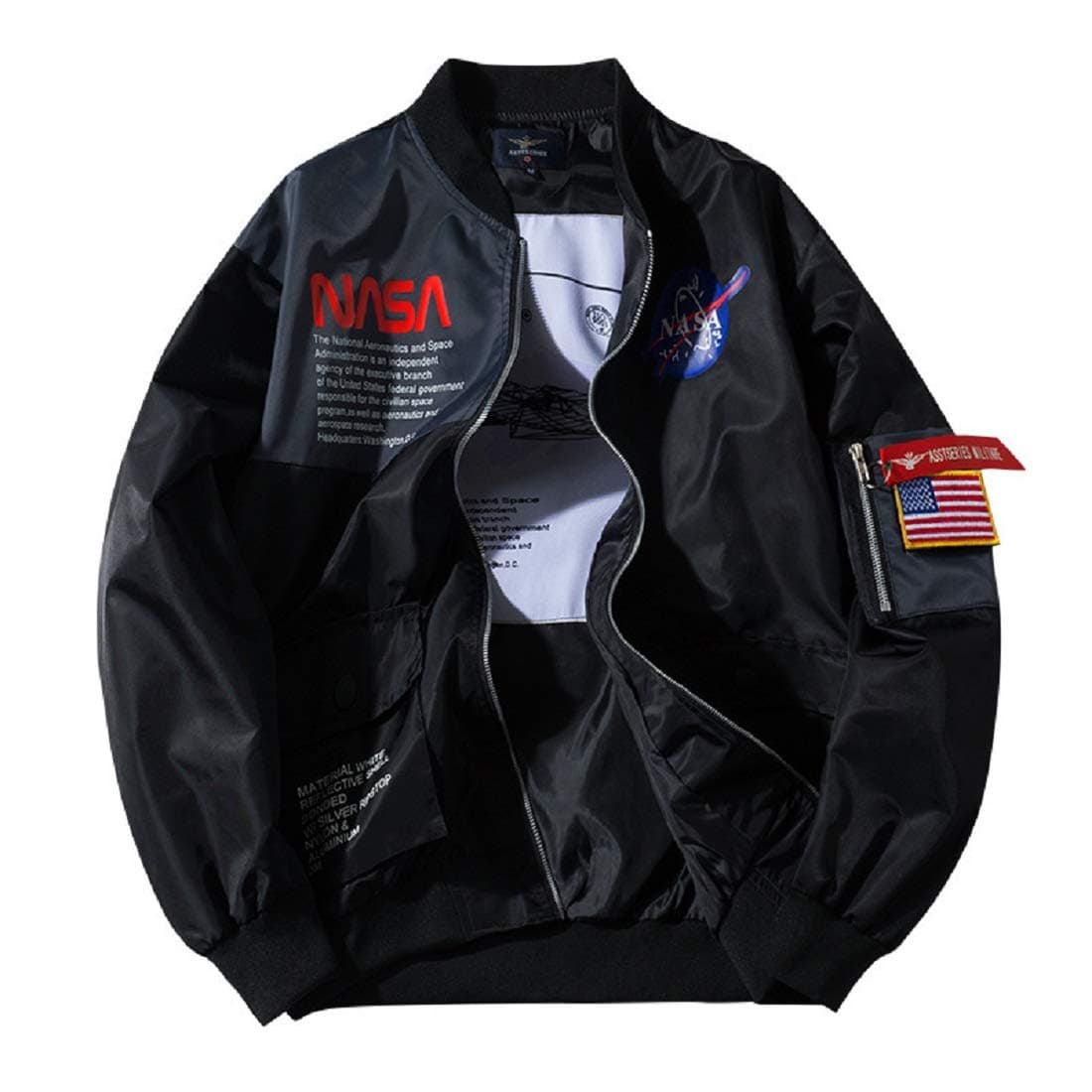 Mens Apollo NASA Patches Slim Fit Bomber Jackets Windbreaker