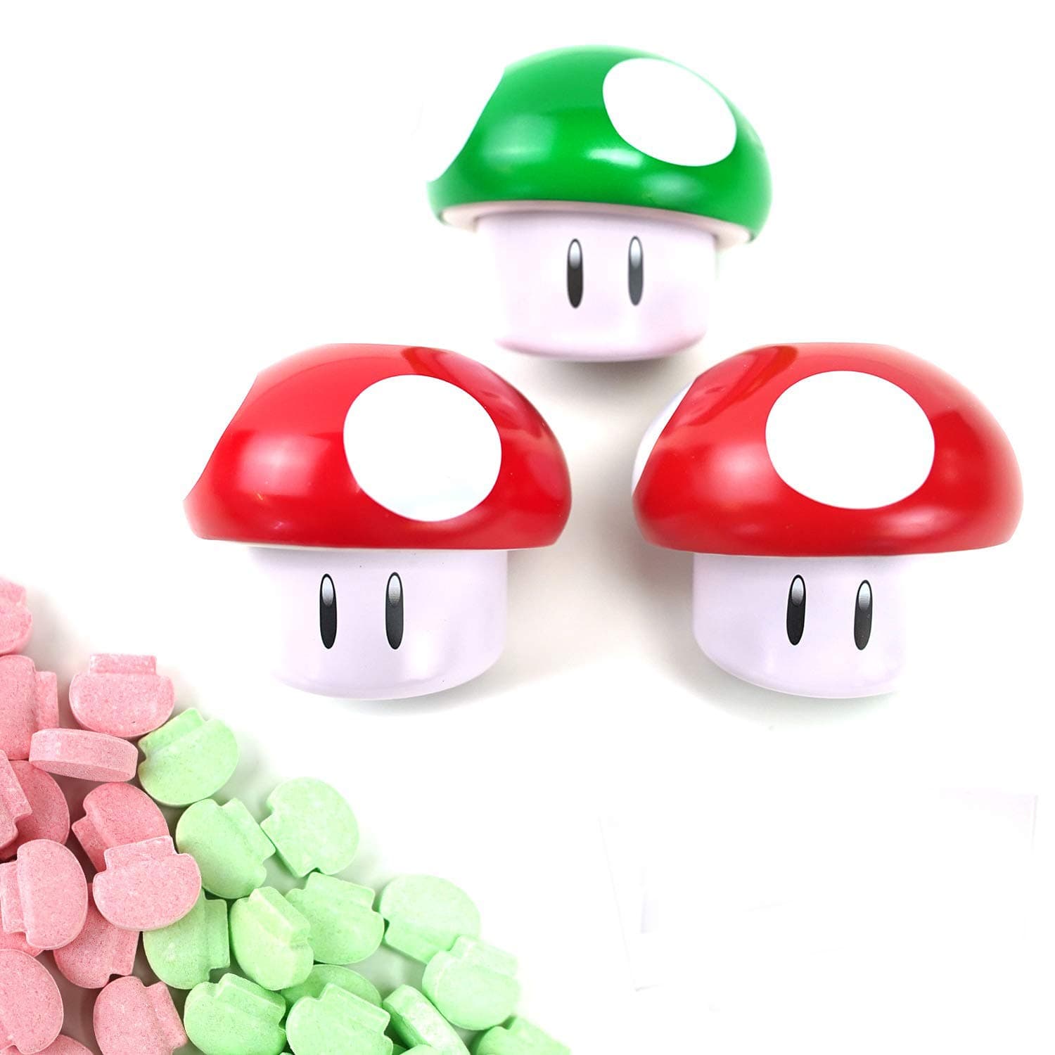(3 pack) Nintendo Super Mario Mushroom Tin Candy Cherry and Apple Flavor Gift Stuffer with 2 GosuToys Stickers